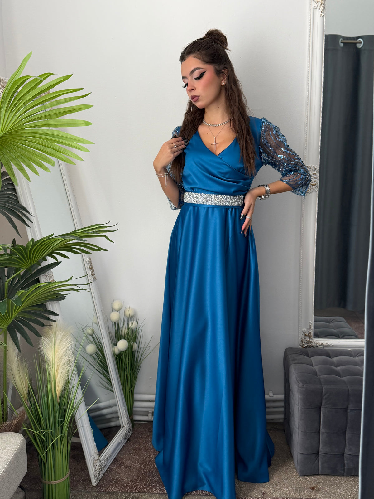Rochie lungă turcoaz ADRIA