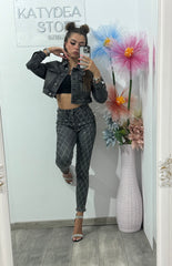 Jeans skinny cu cristale romb Nasia