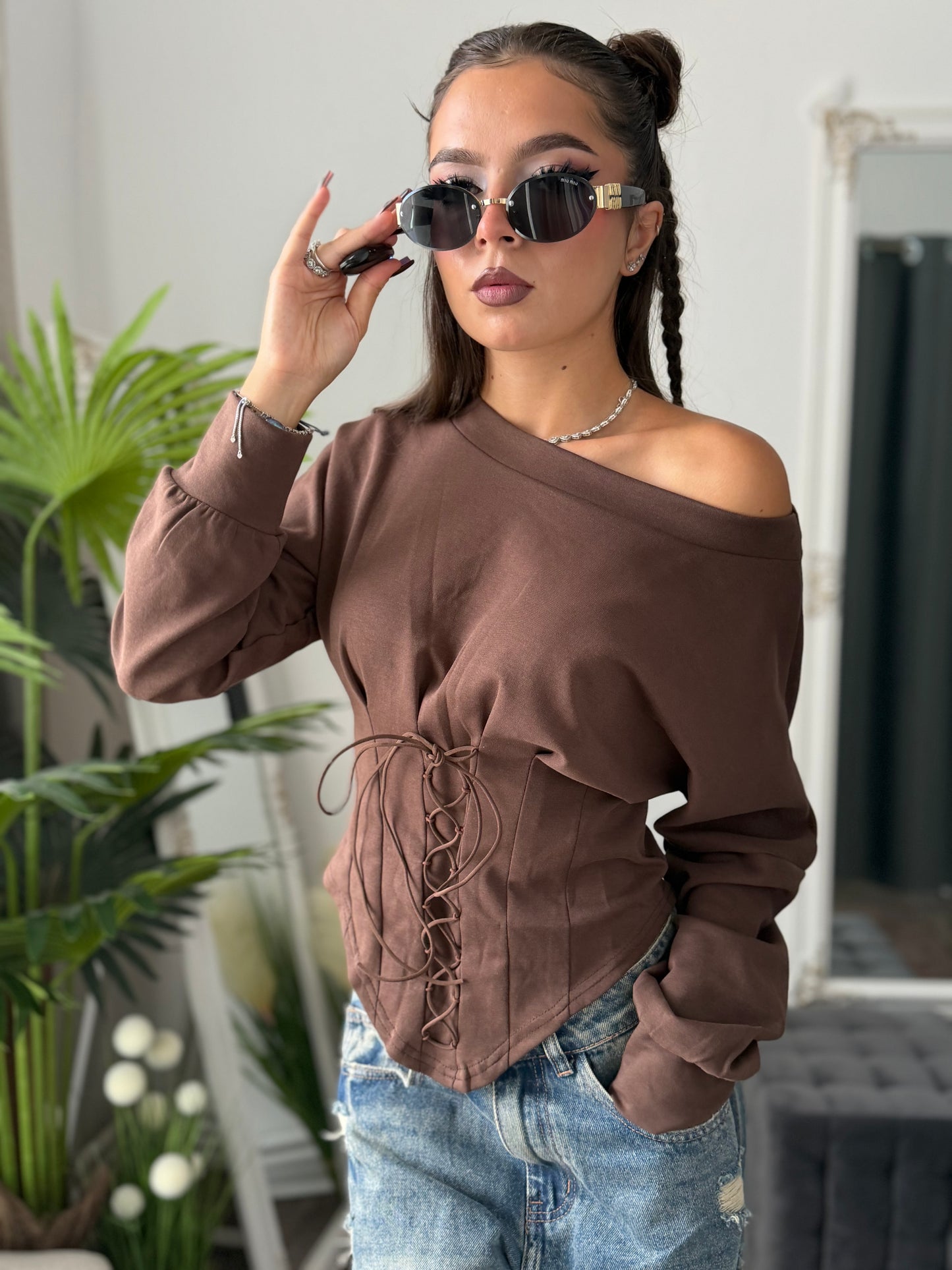 Bluză tip corset maro JOLIE