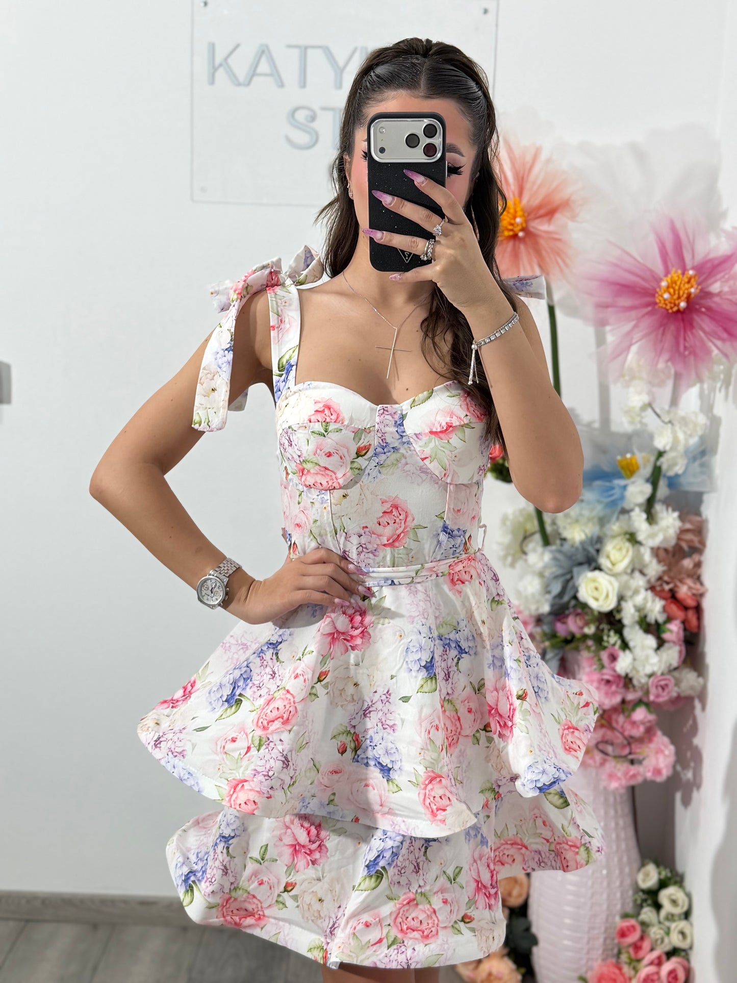 Rochie florală cu volane pink DEEA