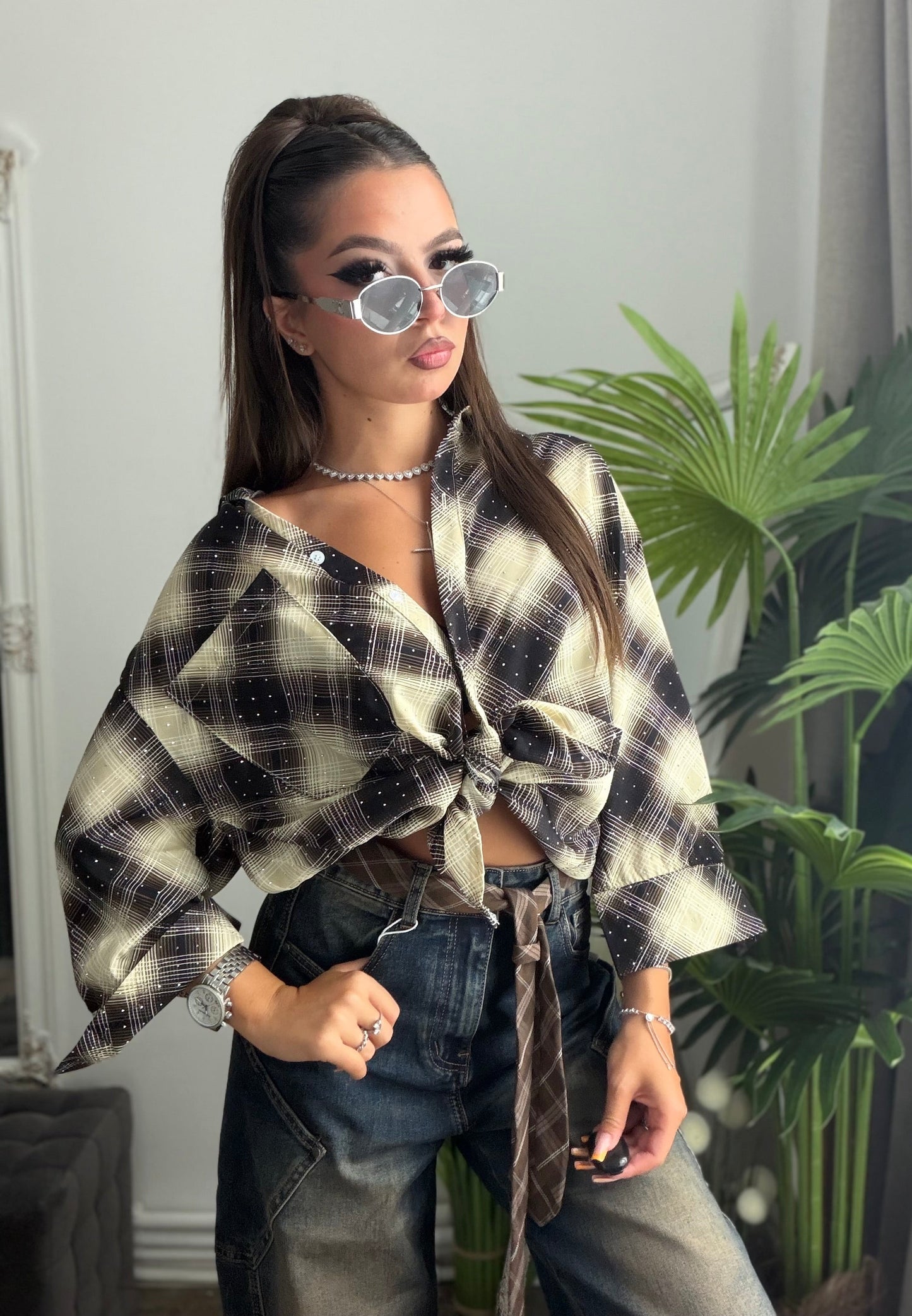 Cămașă cu cristale ștanțate black ANA