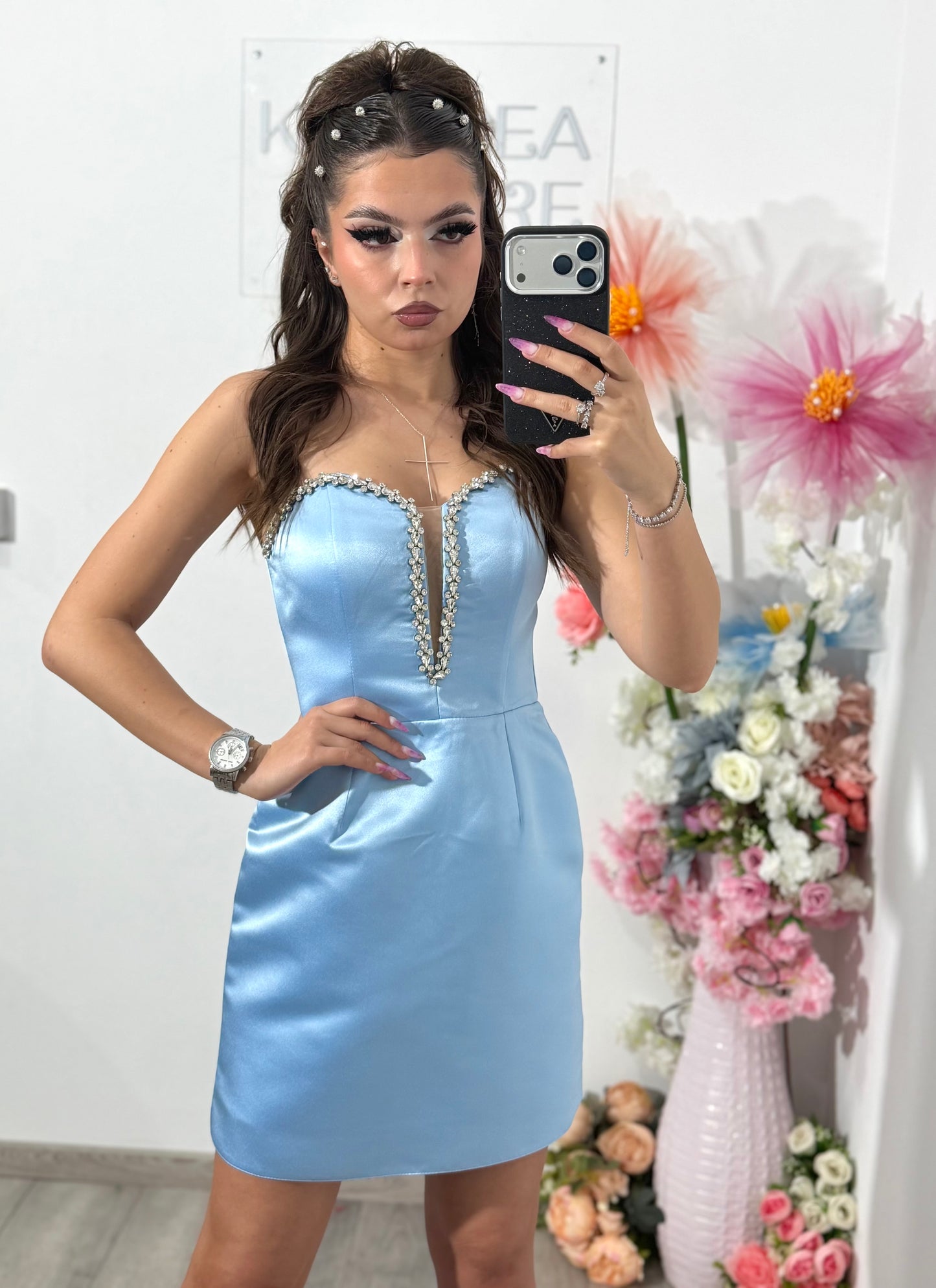 Rochie bleu din tafta Camille