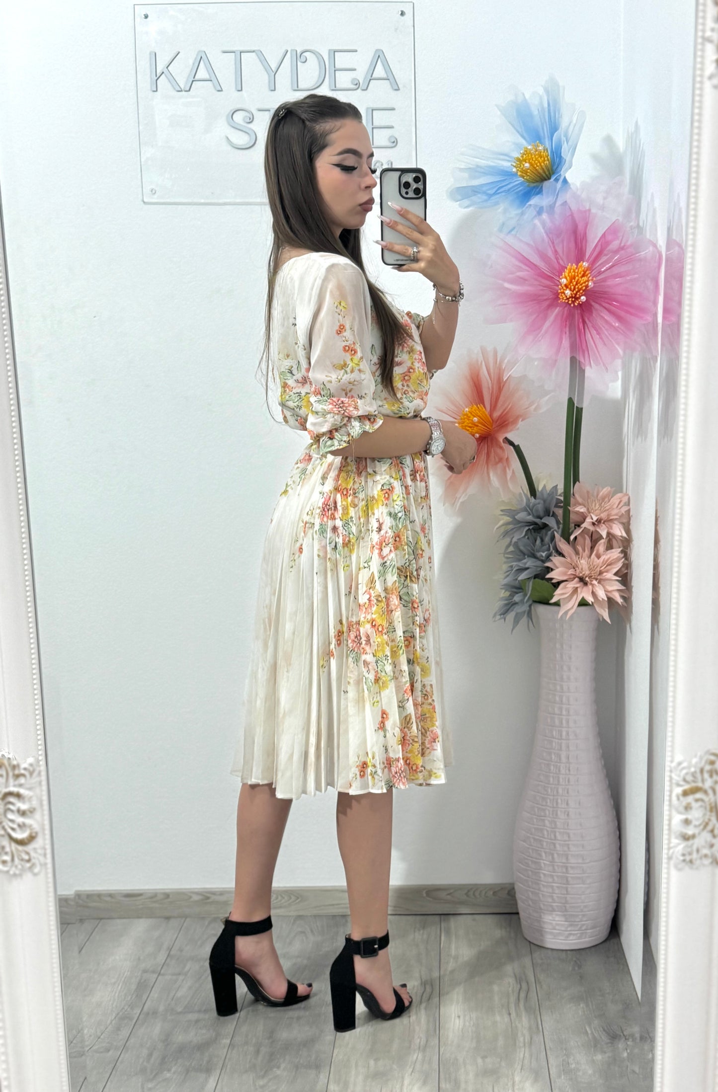 Rochie din voal cu imprimeu plisată Corina