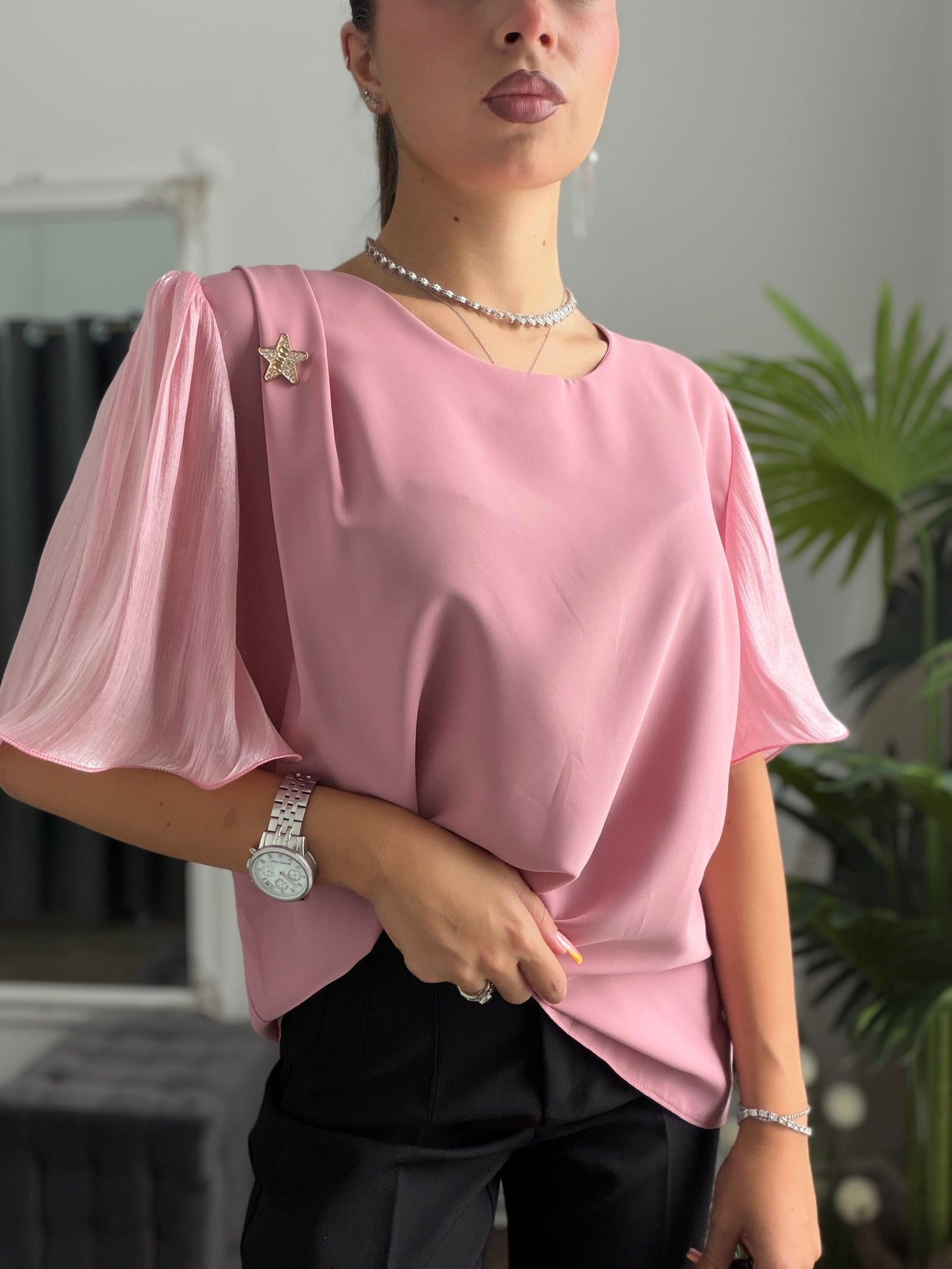 Cămașă elegantă roz ANTONIA