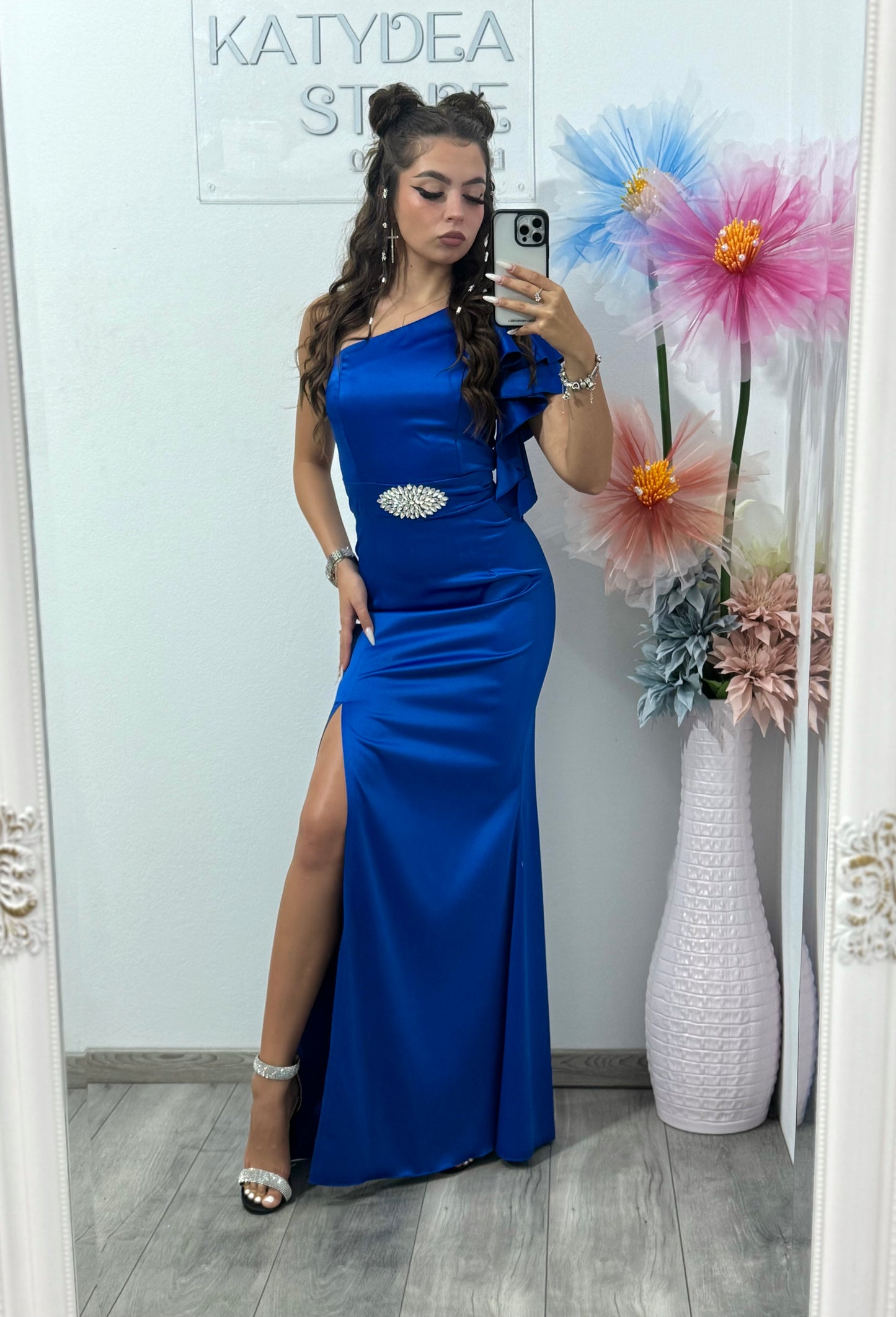 Rochie din tafta Elsa albastru electric
