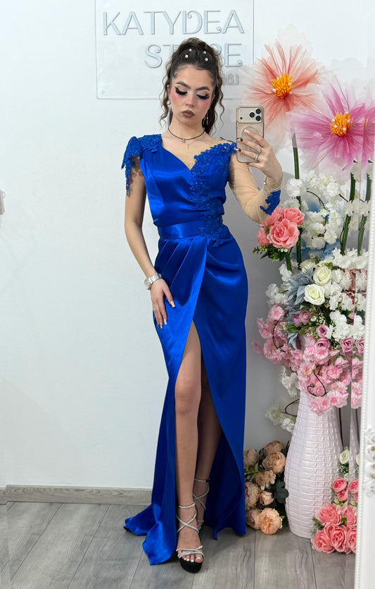 Rochie lunga din tafta albastru safir Anasofia