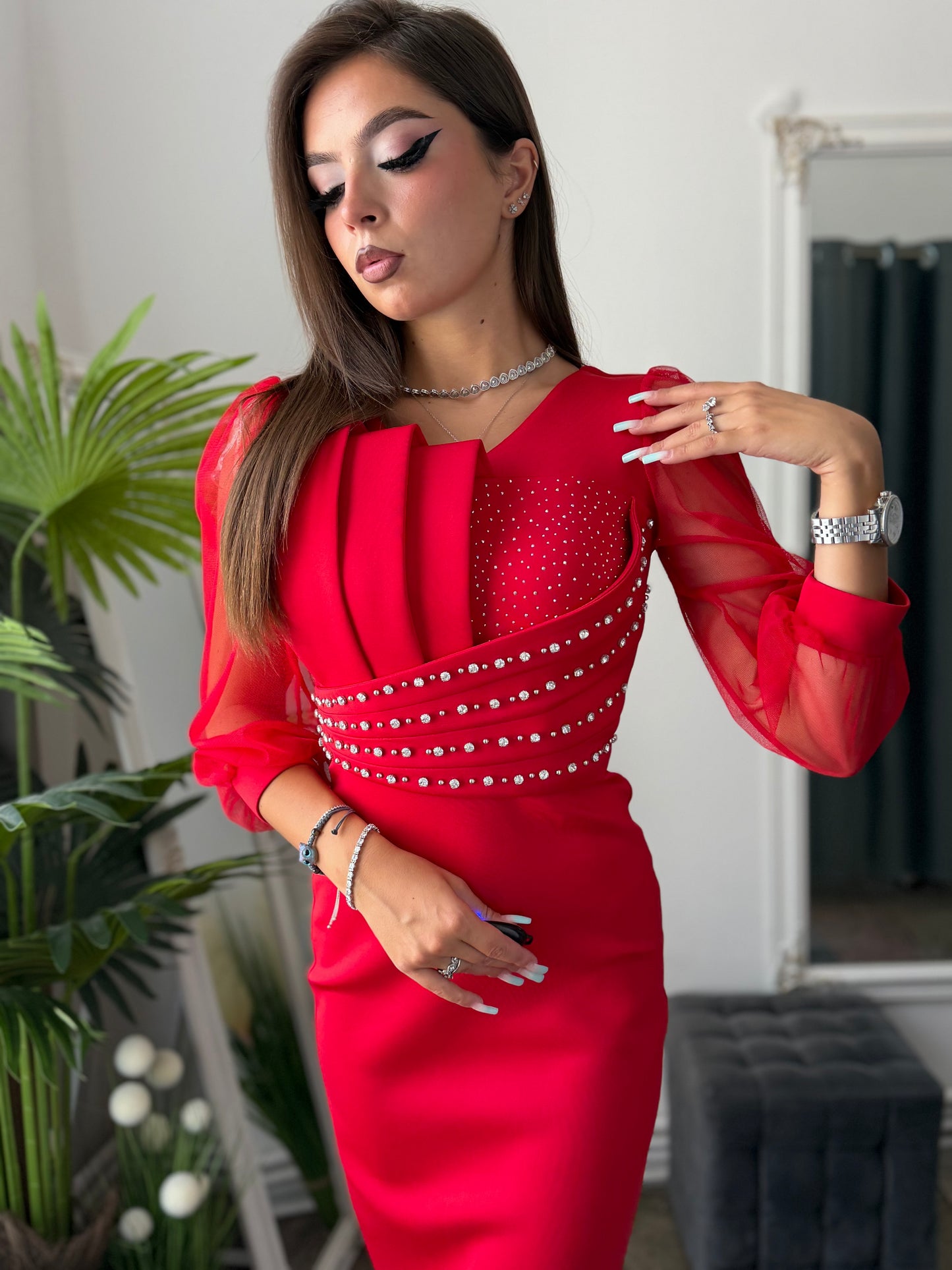 Rochie elegantă din neopren roșie LORENA