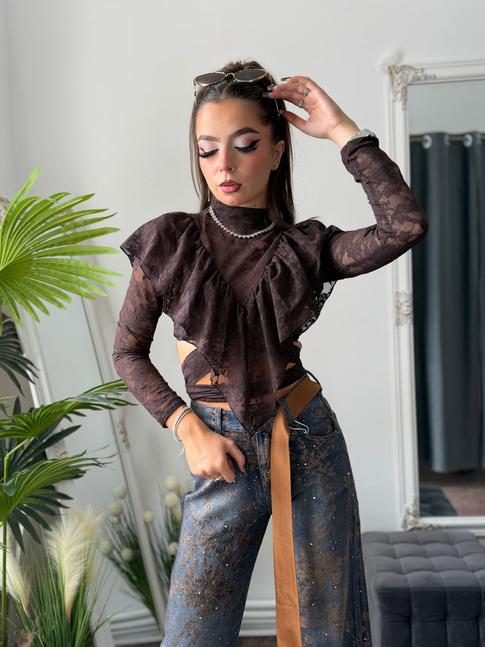 Top din dantelă maro VANESSA