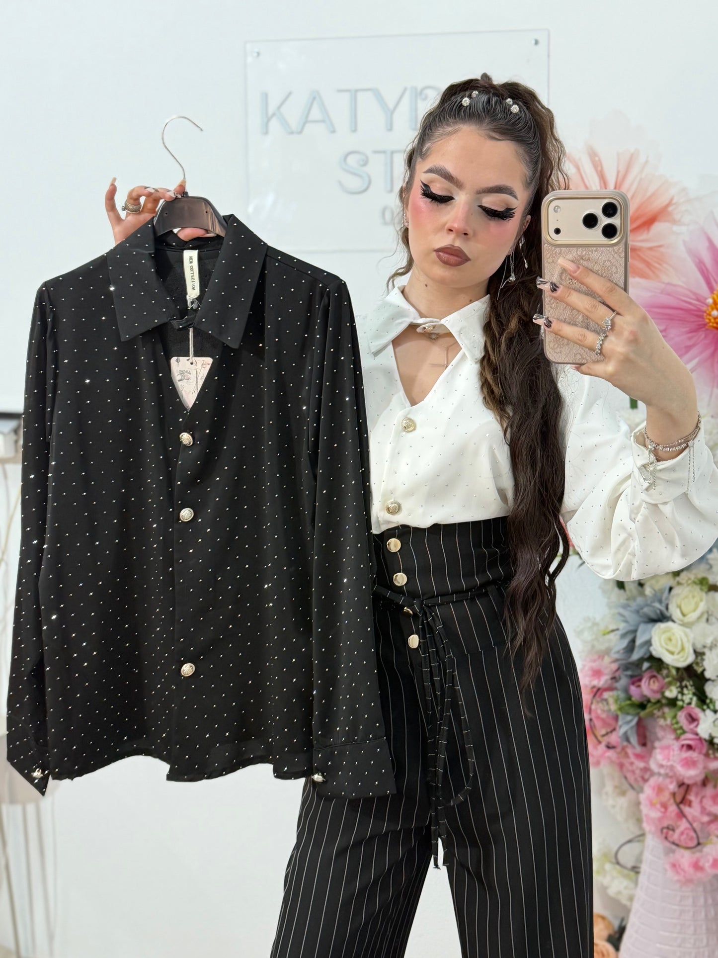 Cămașă elegantă cu cristale ștanțate MARIA