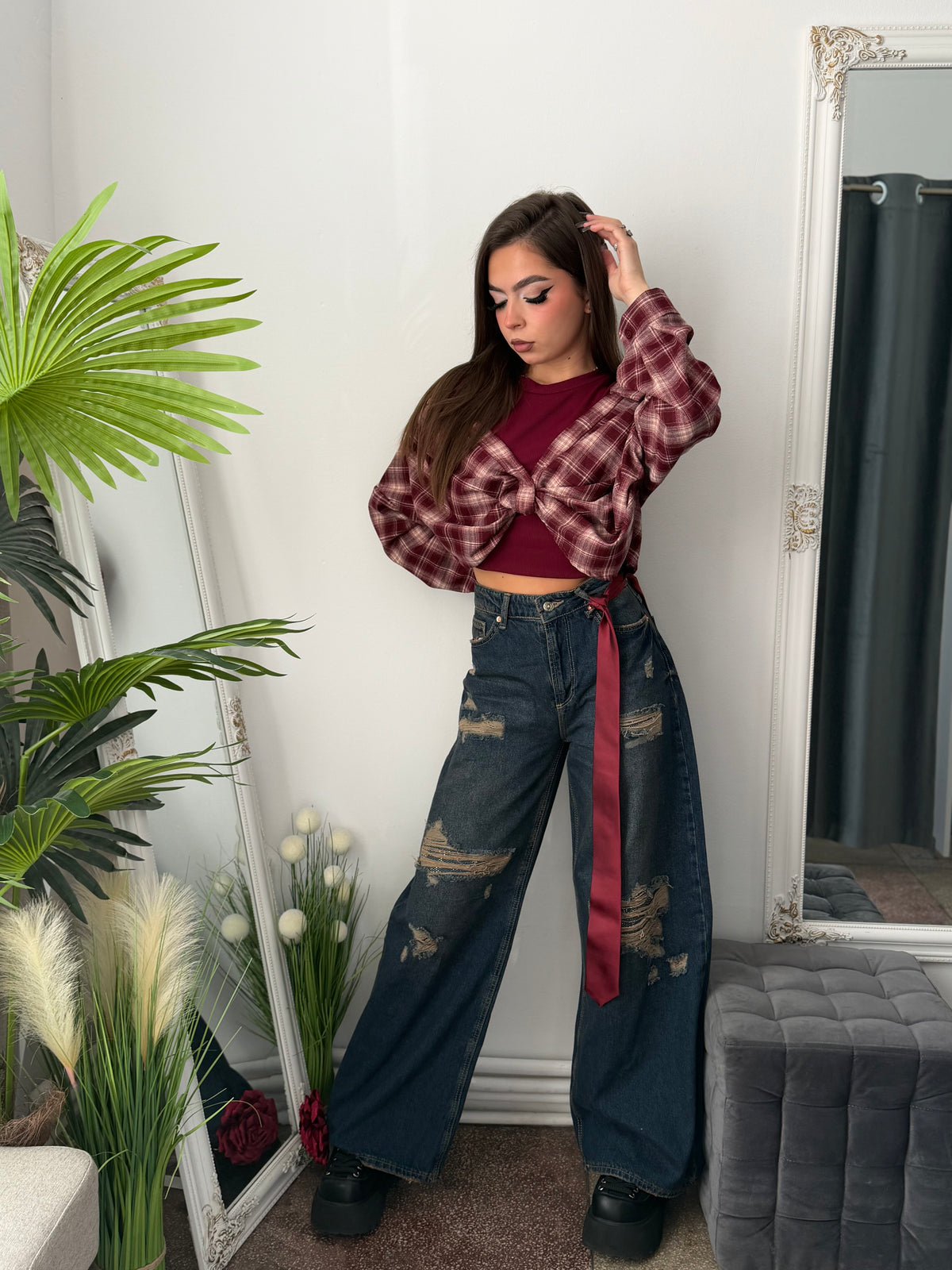Jeans WideLeg albaștri cu cristale ARYA