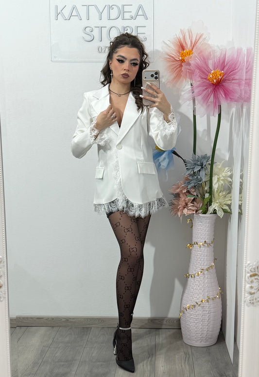 Sacou elegant cu dantelă alb HELENA