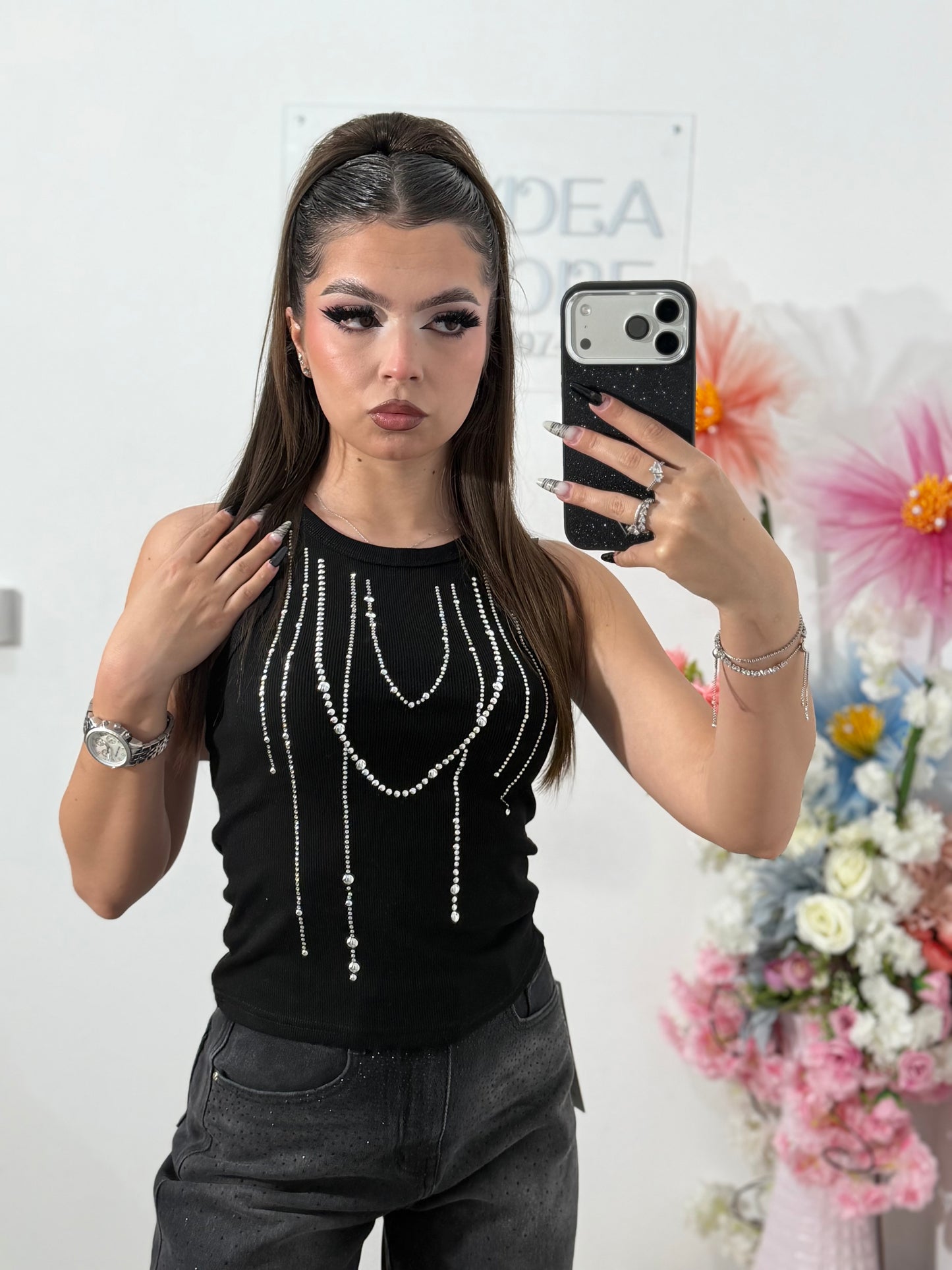 Top negru accesorizat PAULA