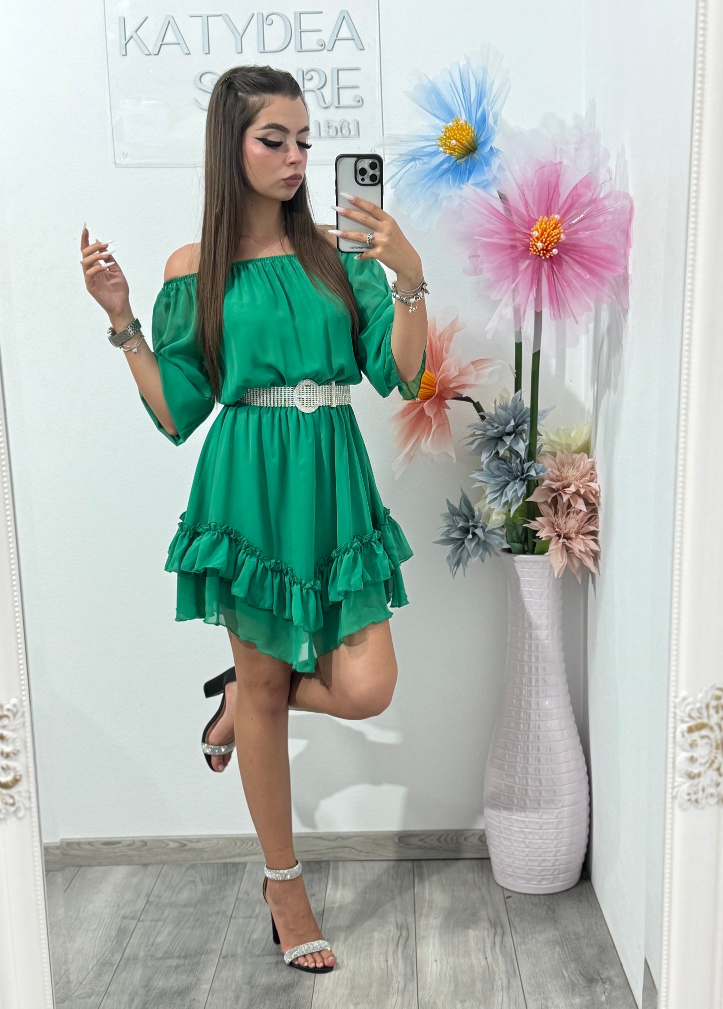 Rochie din voal verde Carla