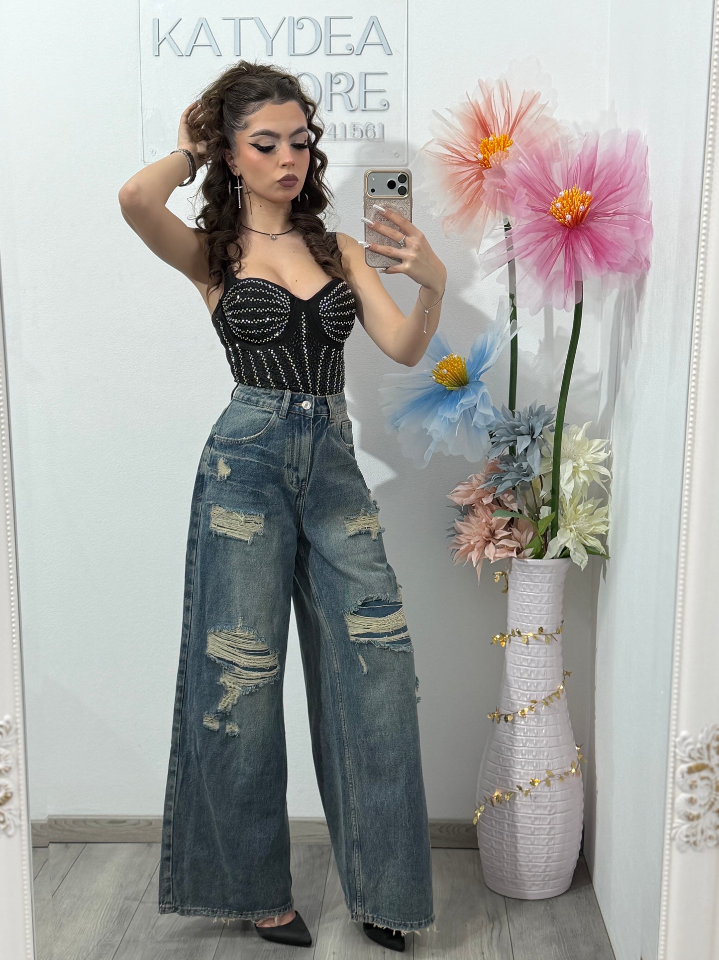 Jeans BAGGY FIT albaștri DELYA