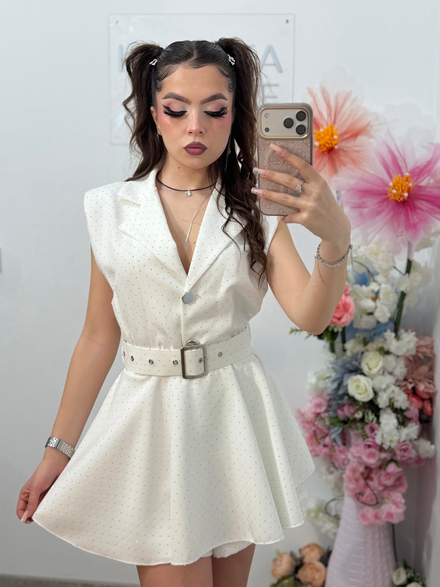 Salopetă elegantă cu cristale alba Elissa