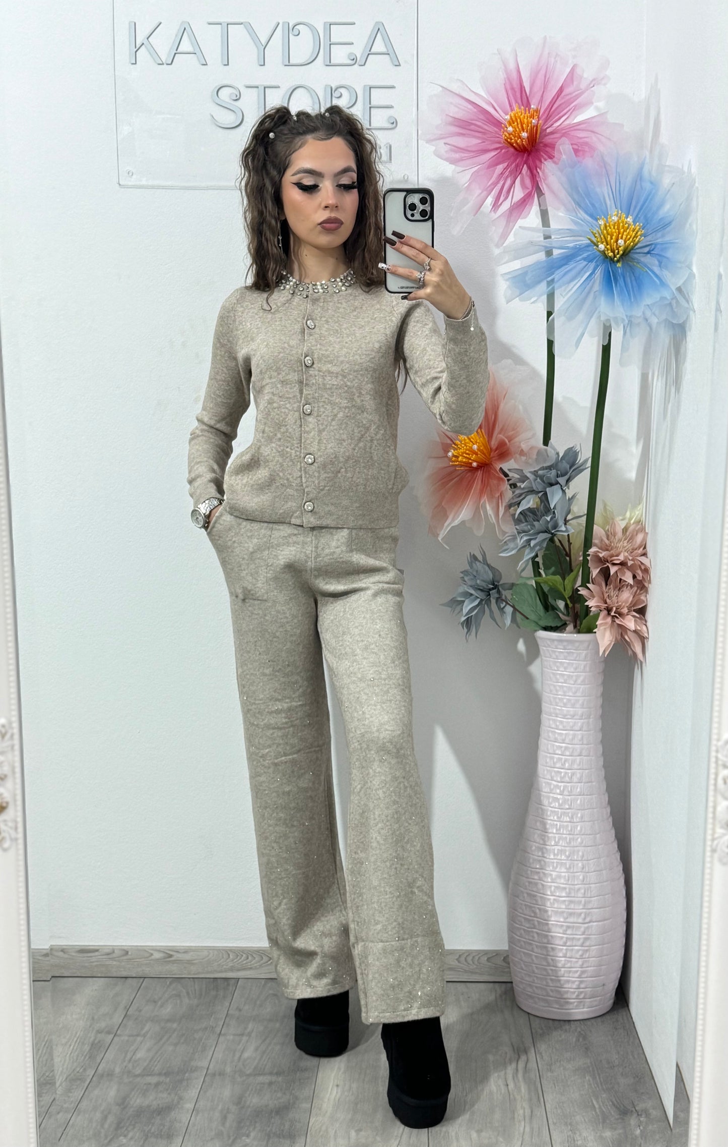 Compleu din tricot bej închis Annais