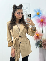 Geacă din piele întoarsă cu corset Delia