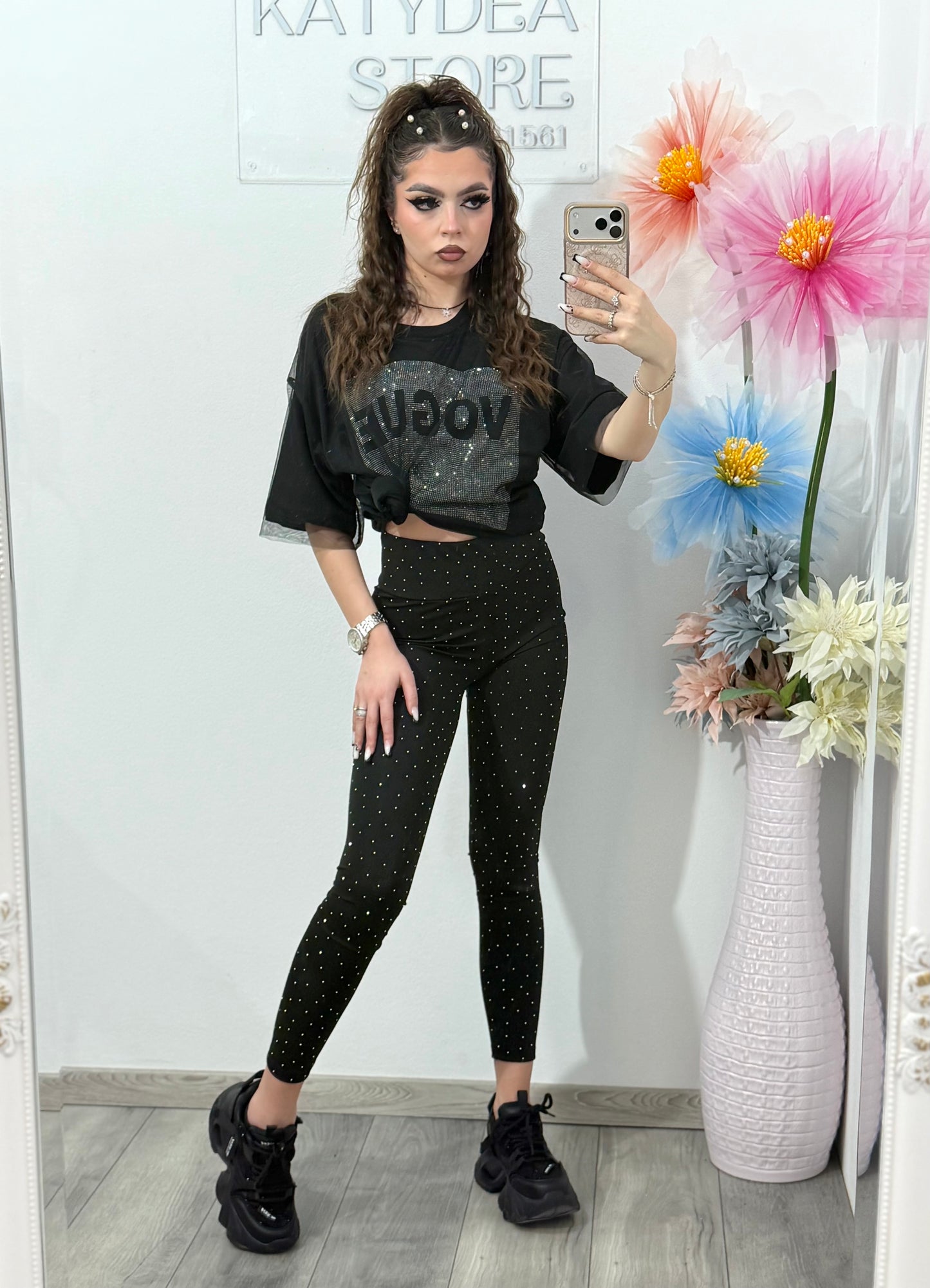 Colanti modelatori negri cu cristale ștanțate ANA