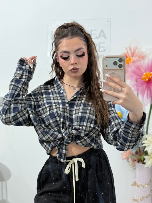 Cămașă în carouri cu cristale ștanțate XONIA