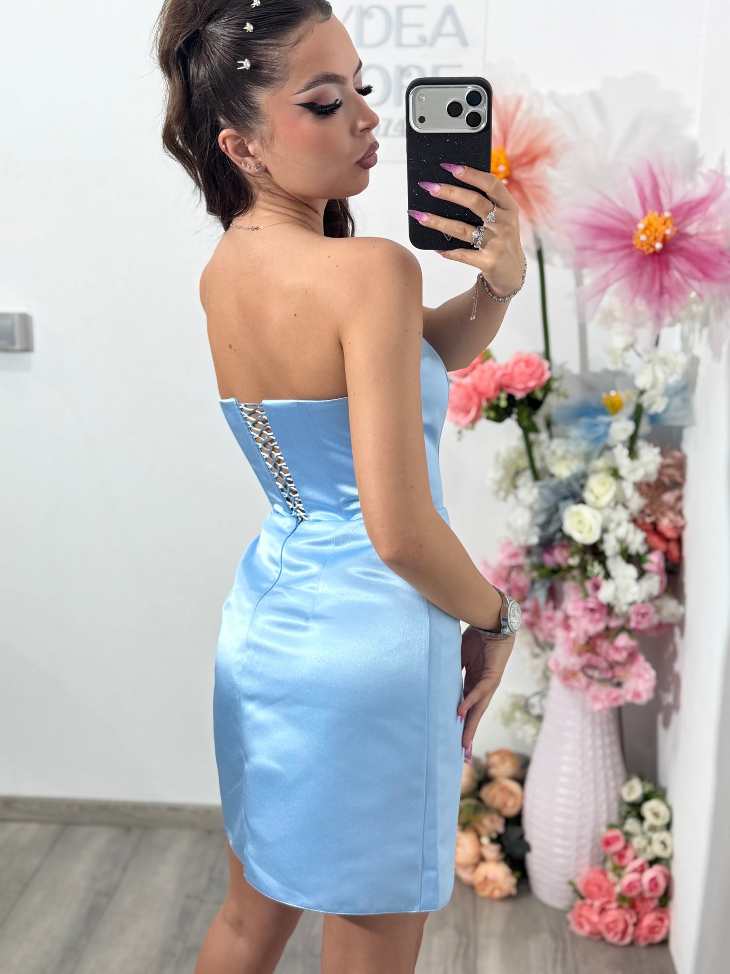 Rochie bleu din tafta Camille