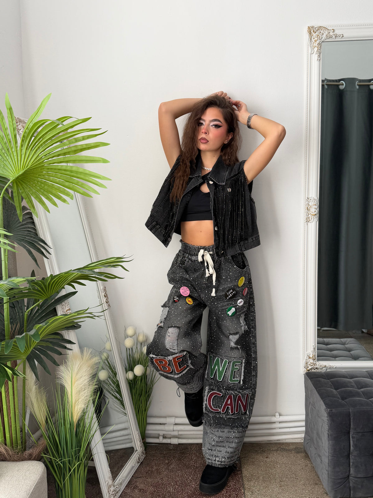 Pantaloni din denim KOREASTYLE GREY