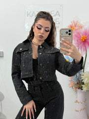 Geacă denim full cristale Xonia