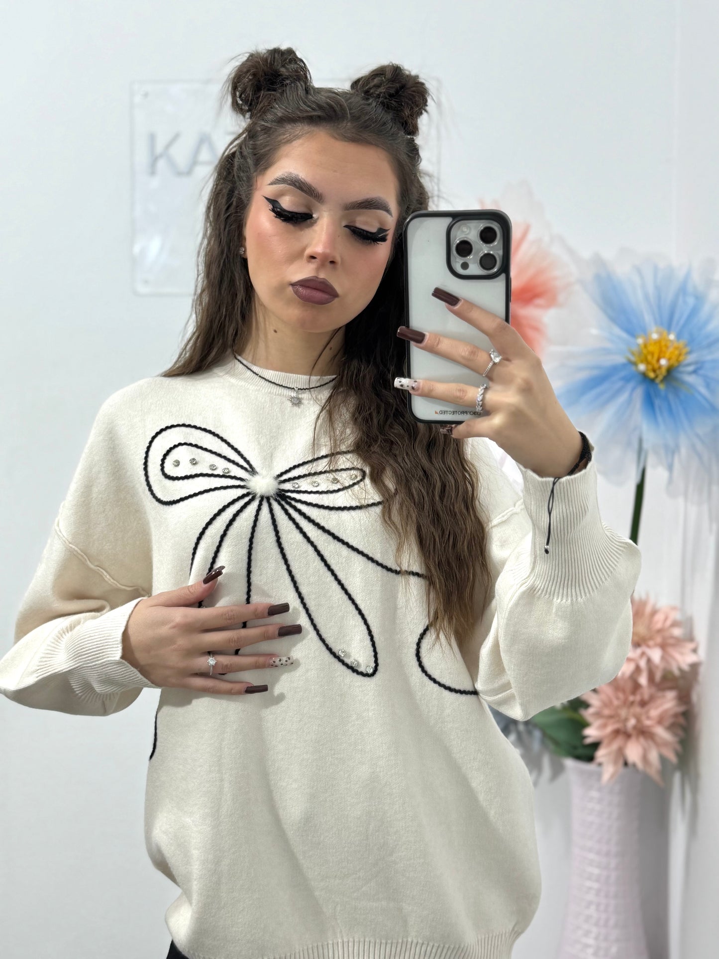 Bluză din tricot cu fundă Georgia