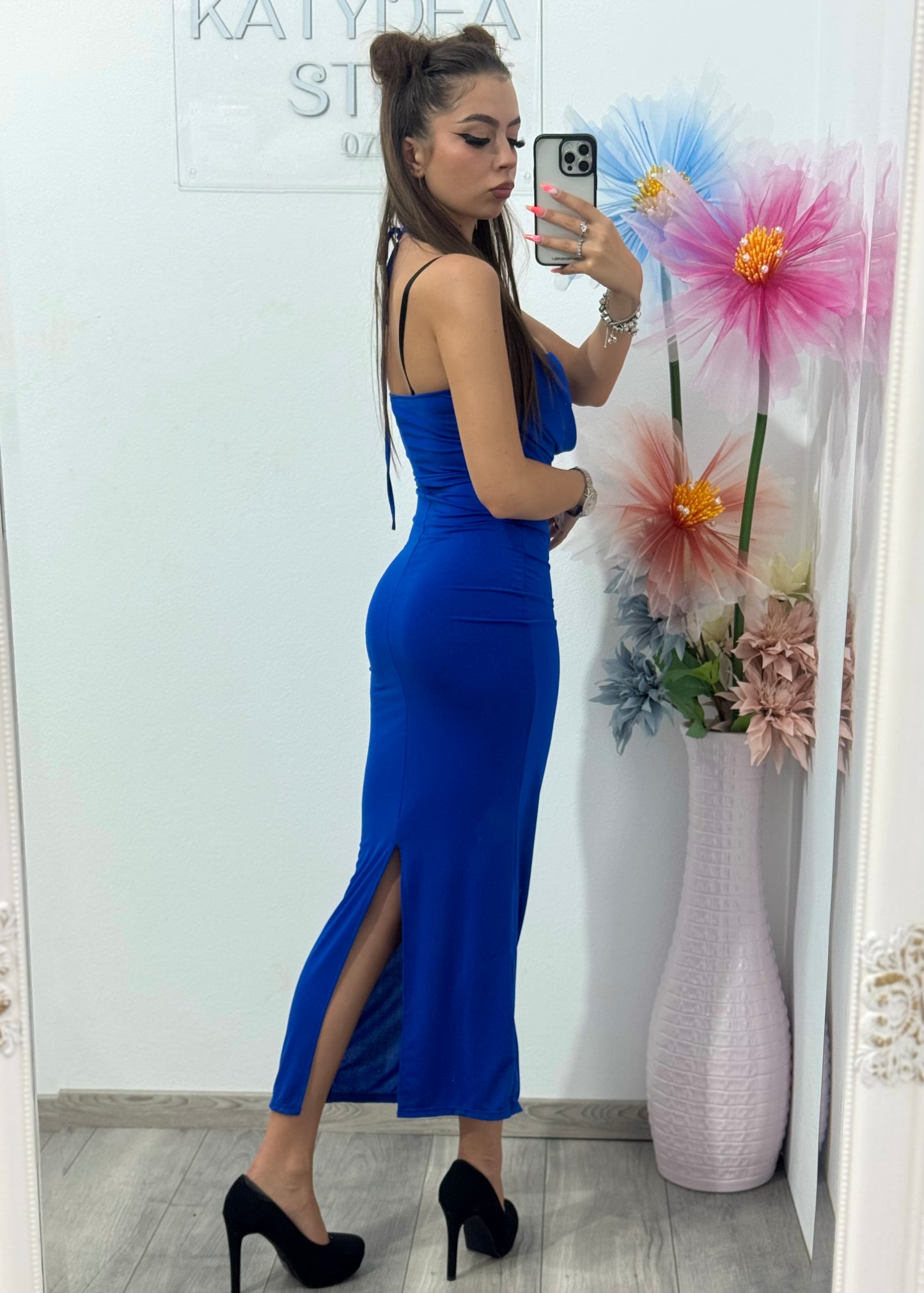 Rochie pe corp midi albastră Jessica