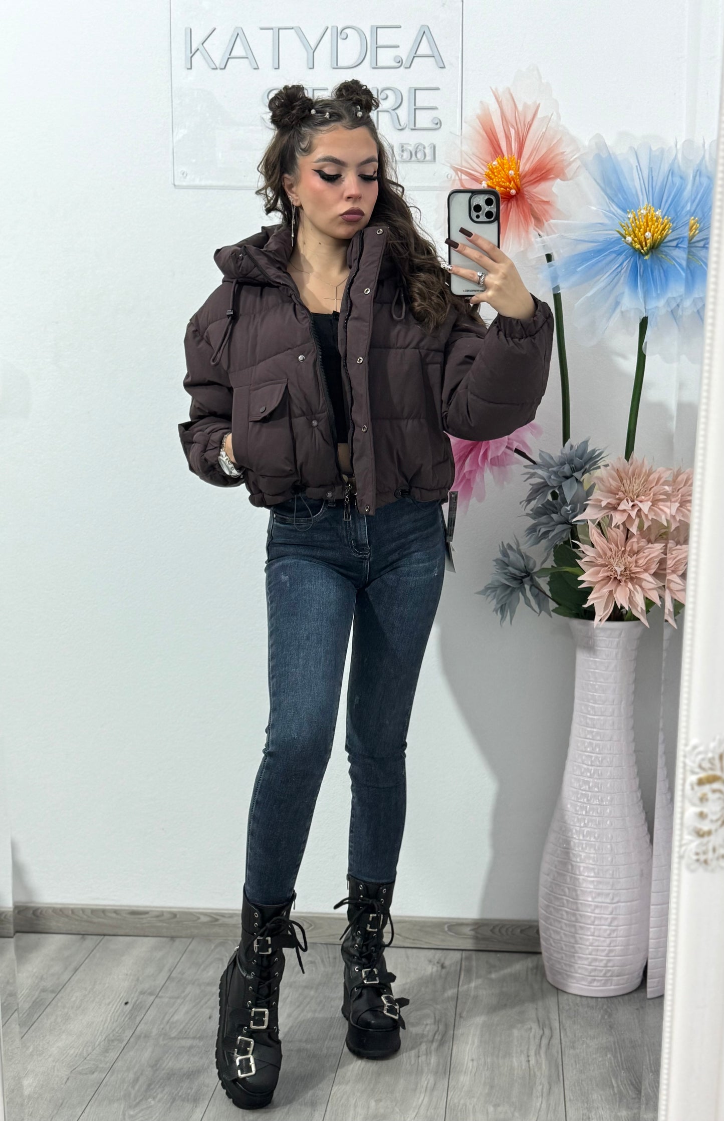 Geacă tip puffer ciocolatiu KEKE