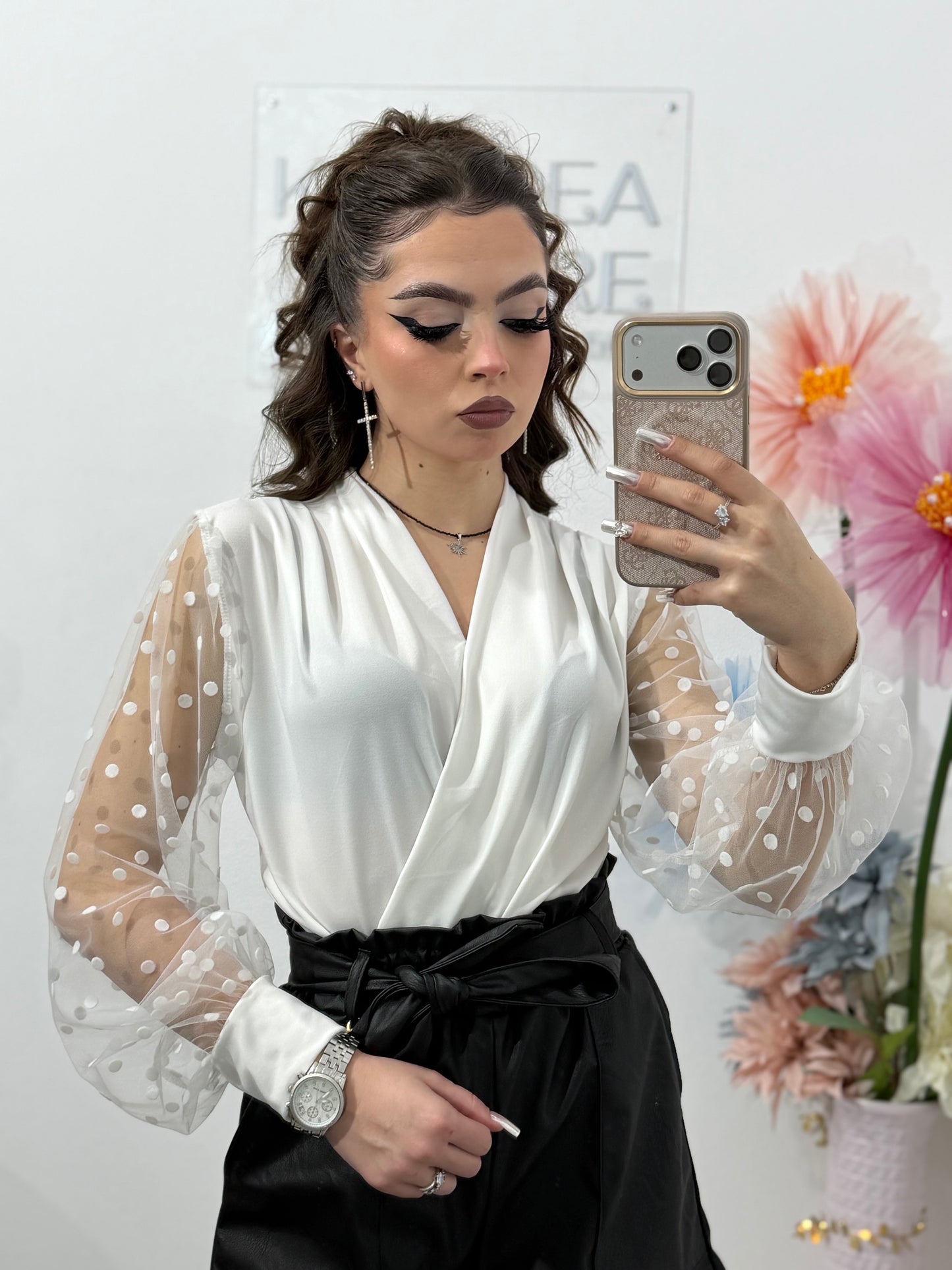 Body elegant cu mânecă din dantelă ELIZA