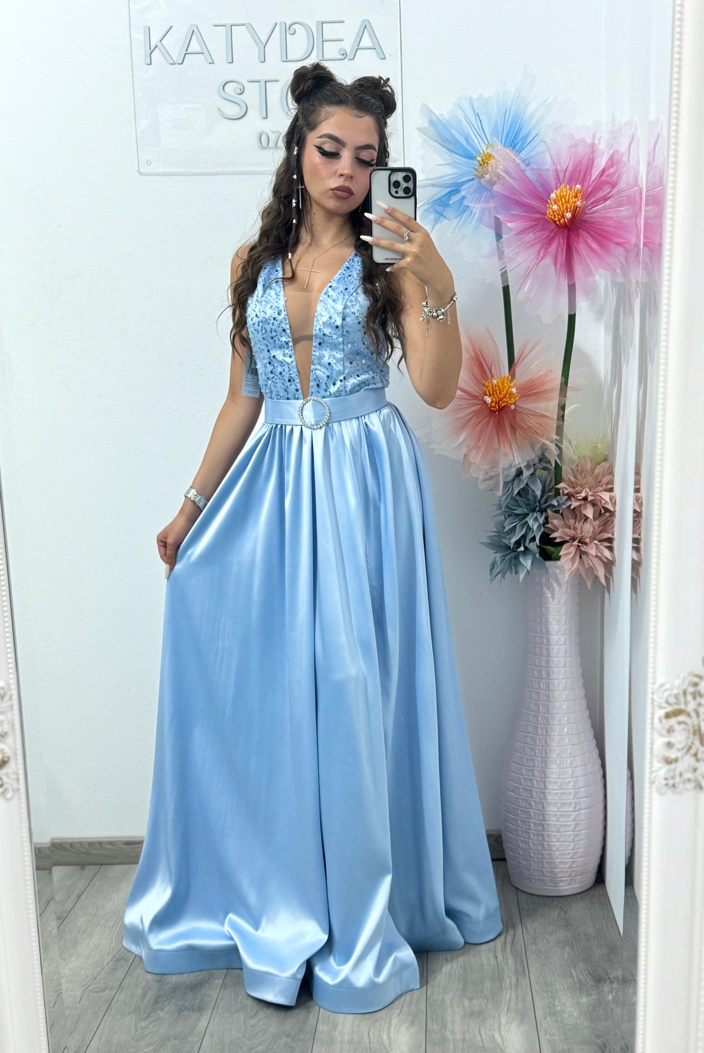 Rochie elegantă din tafta babyblue Afrodite