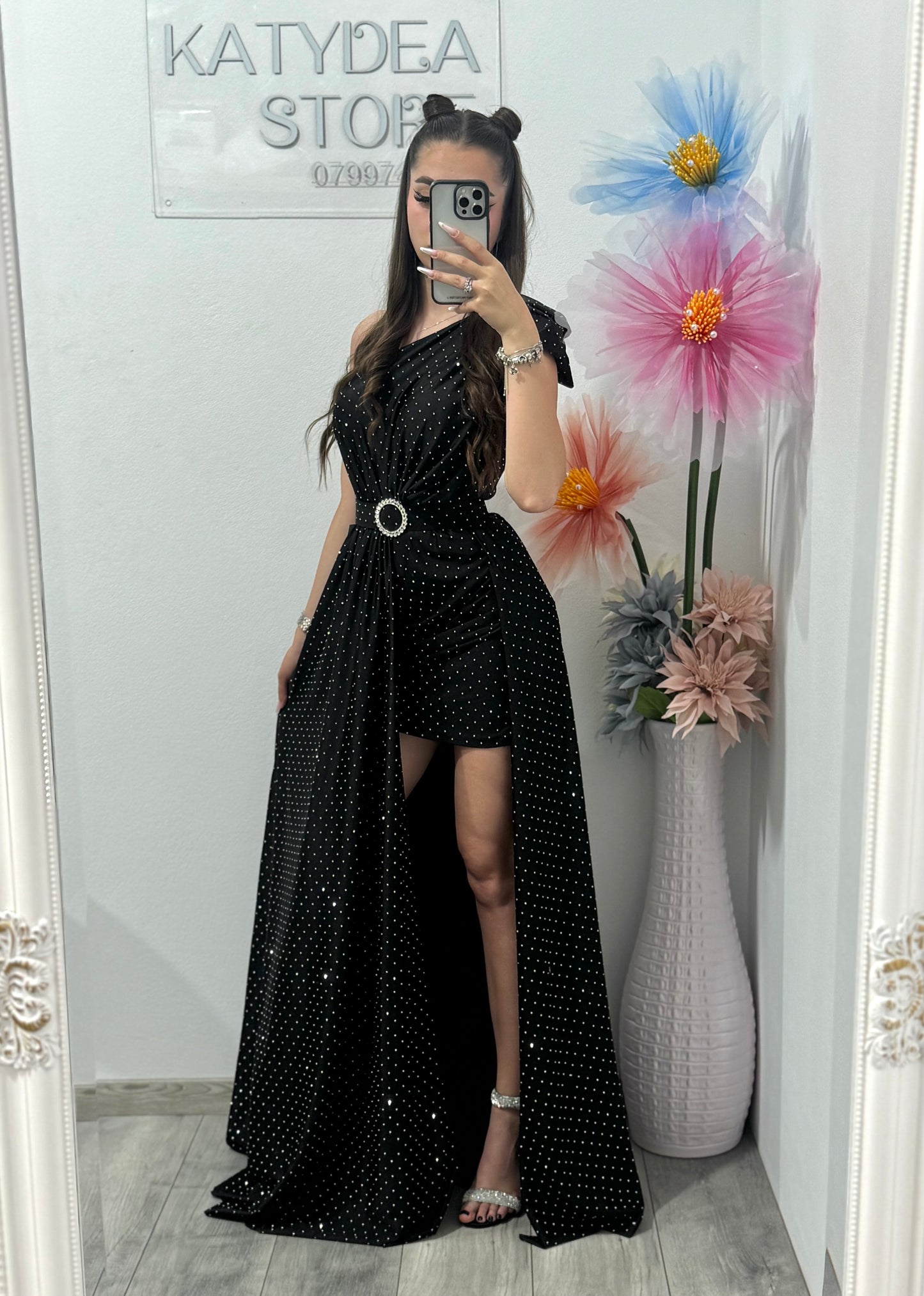 Rochie elegantă cu cristale neagră Cleopatra