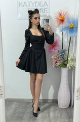 Rochie neagra cu cristale ștanțate argintii EVA