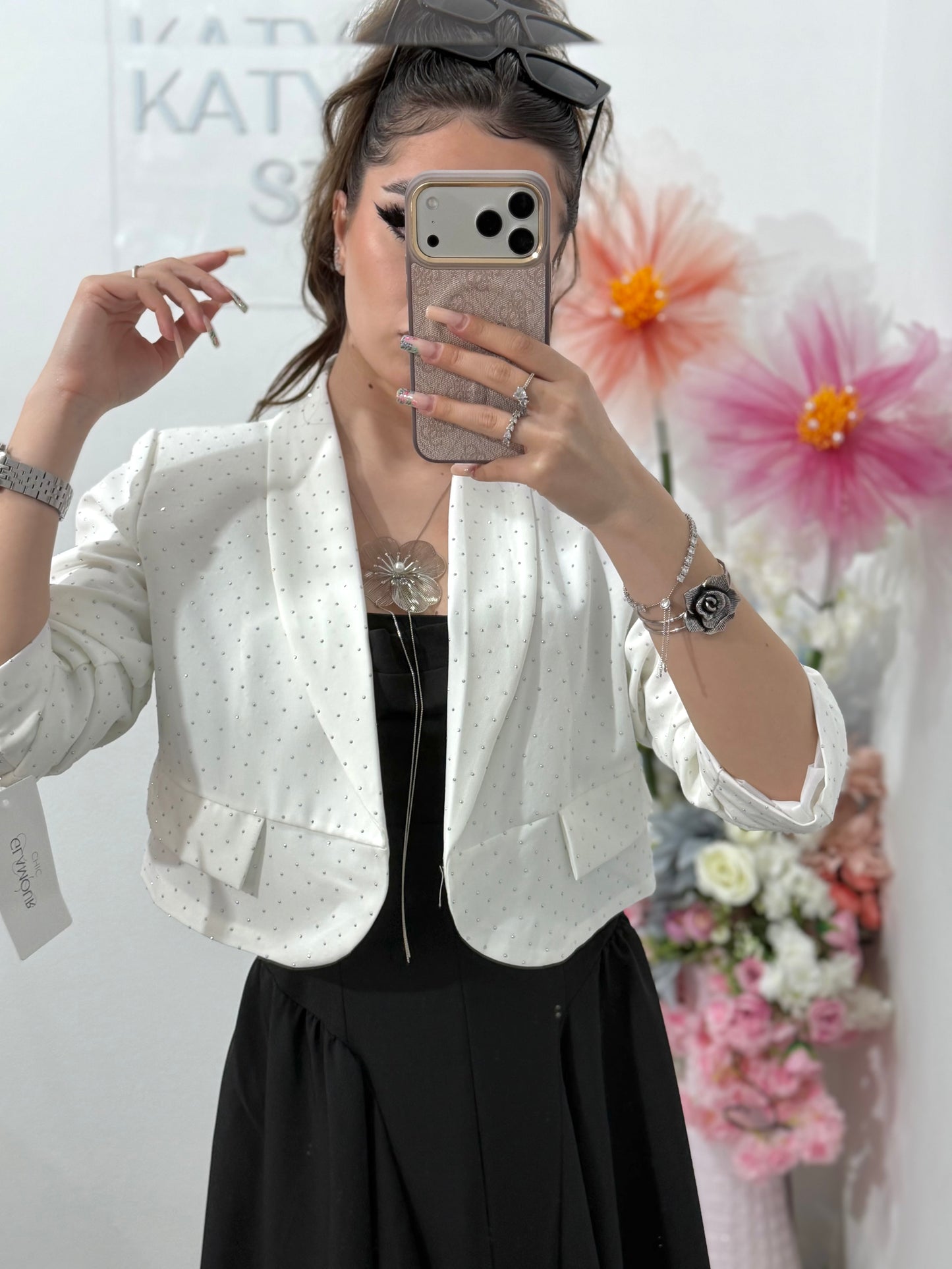 Sacou elegant cu cristale alba Karina
