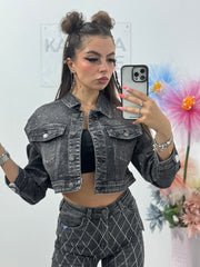 Geacă din denim cu cristale ștanțate grey Lorena