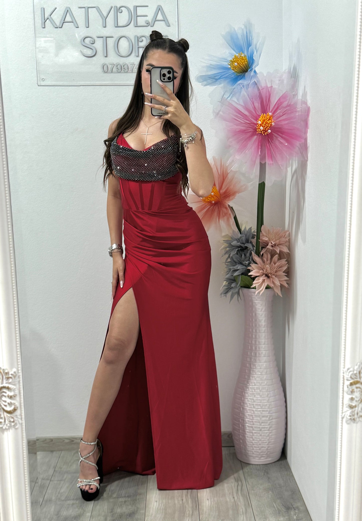 Rochie elegantă cu cristale rosie Katherine