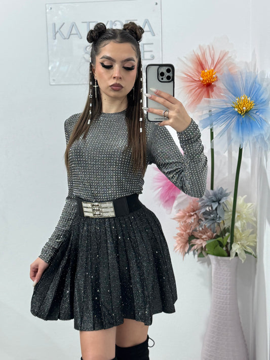 Fustă plisată din tricot cu cristale ANA