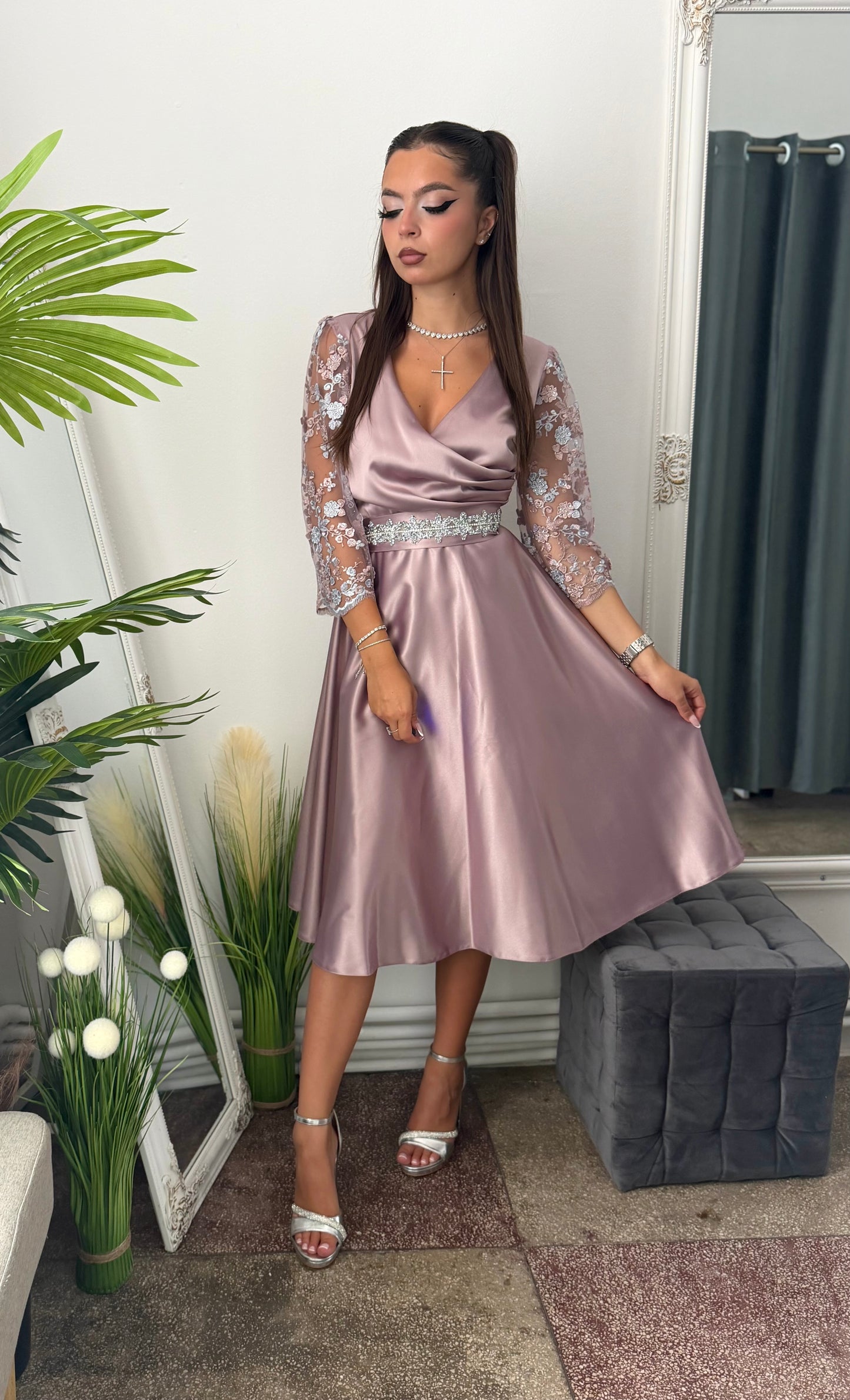 Rochie elegantă roz pudră ADRIA
