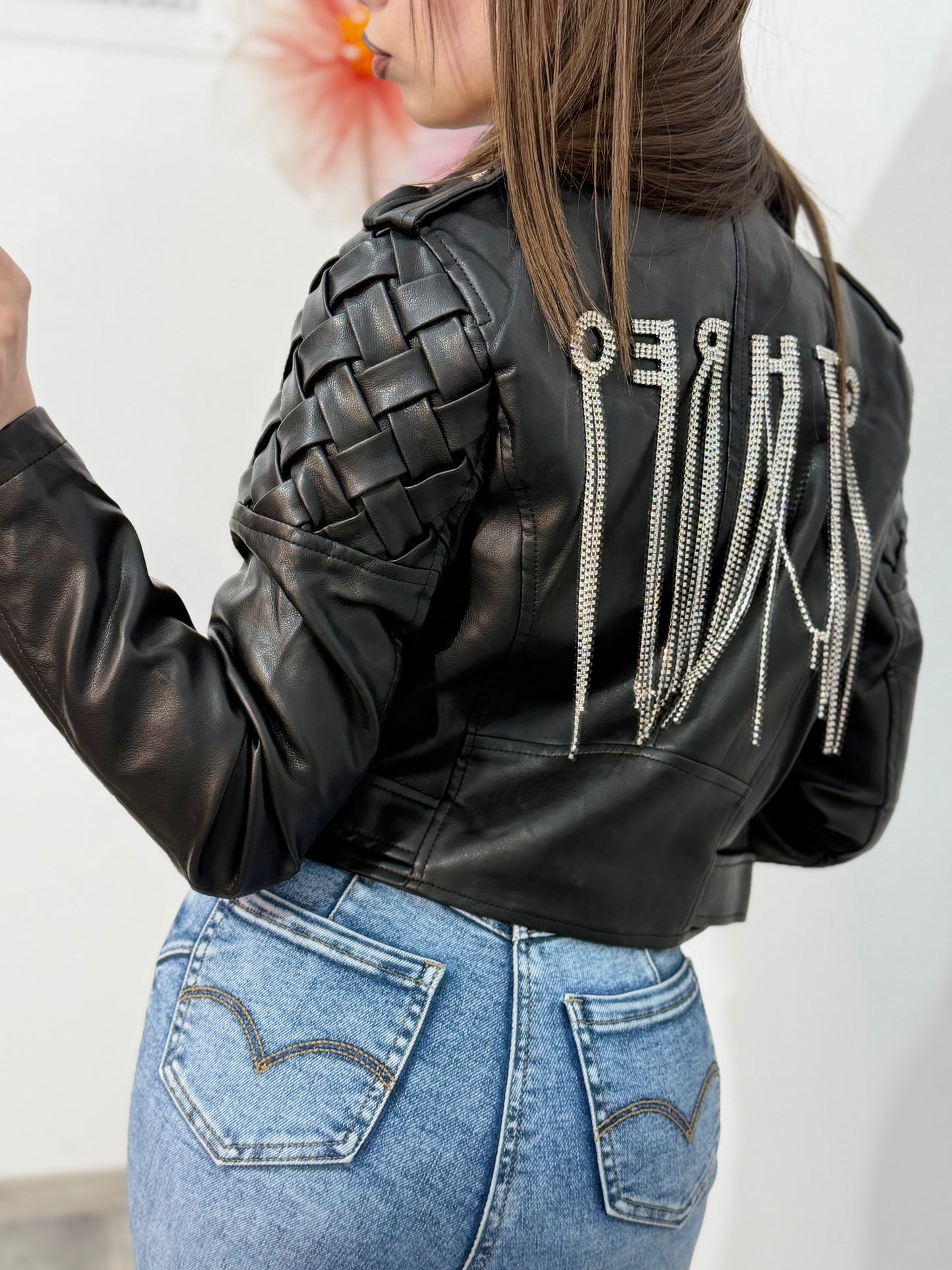 Geacă din imitație de piele cu lanț decorativ XONIA