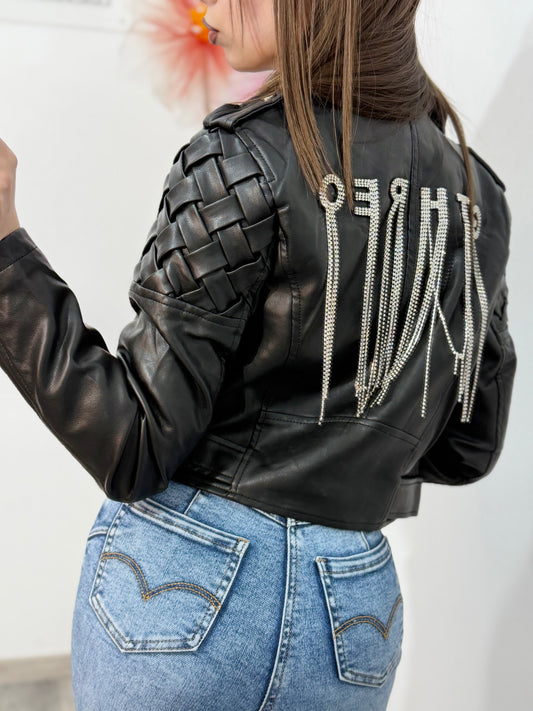 Geacă din imitație de piele cu lanț decorativ XONIA