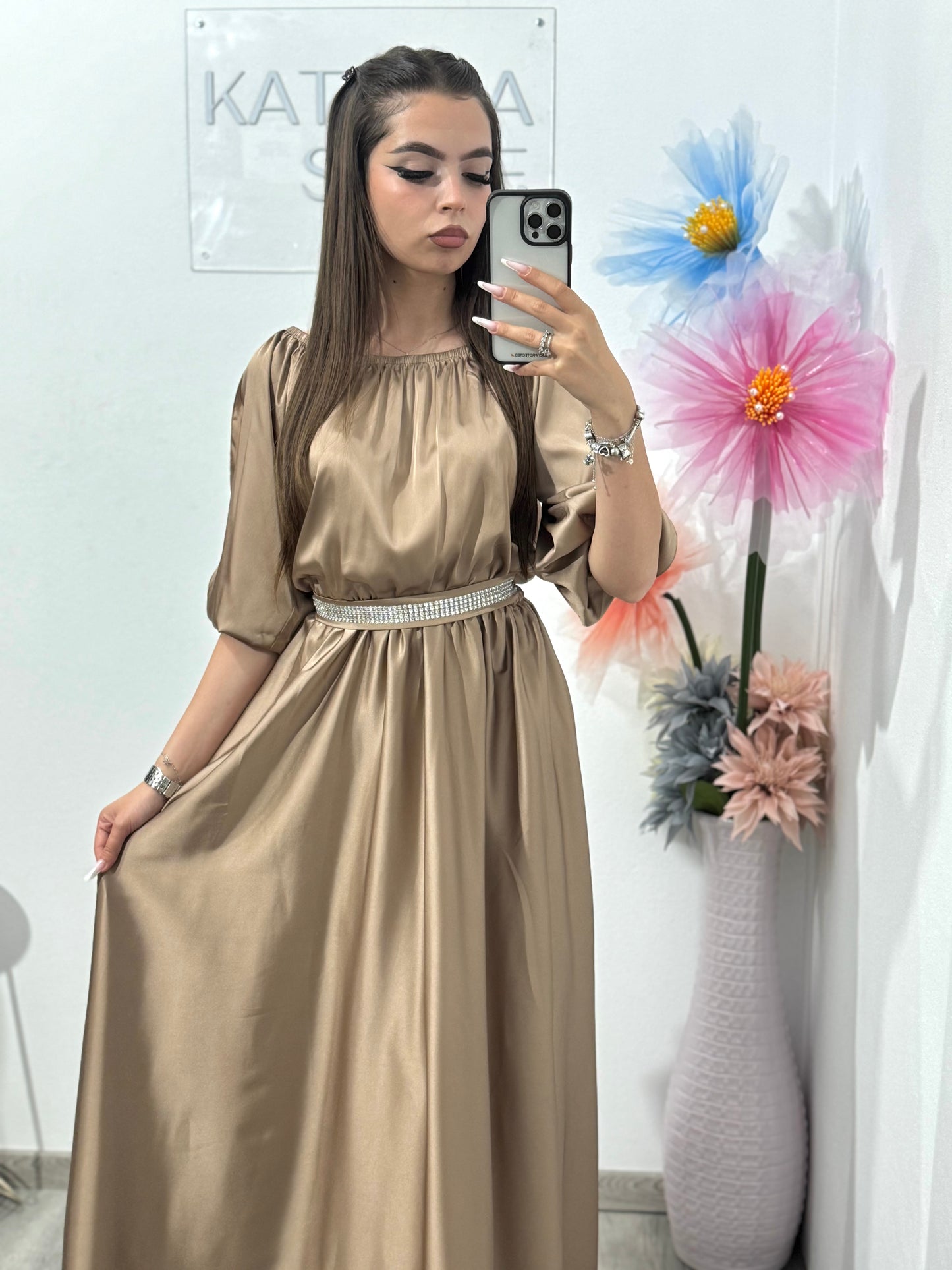 Rochie din satin cappucino Anna