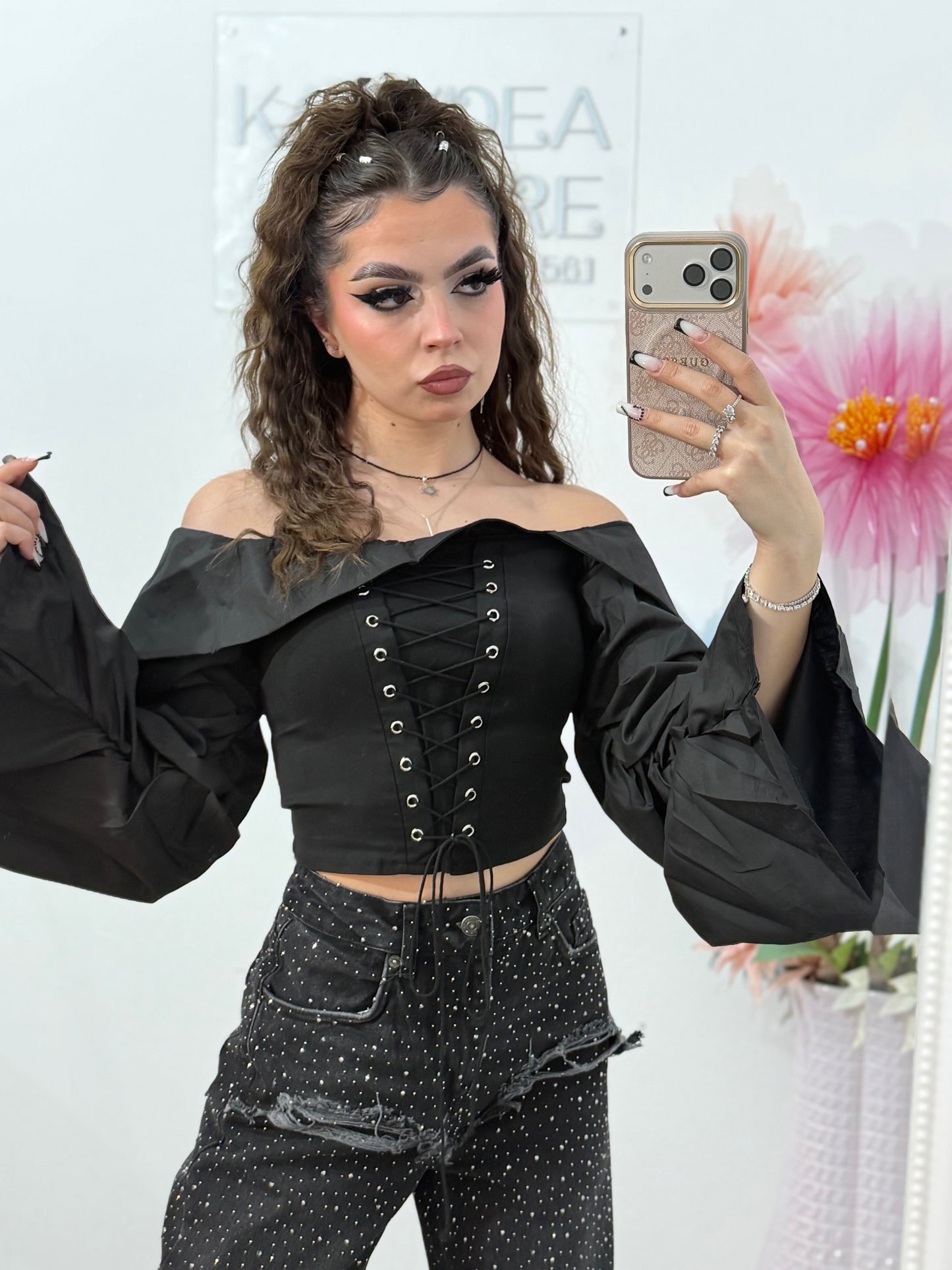 Top stil corset negru HERENA