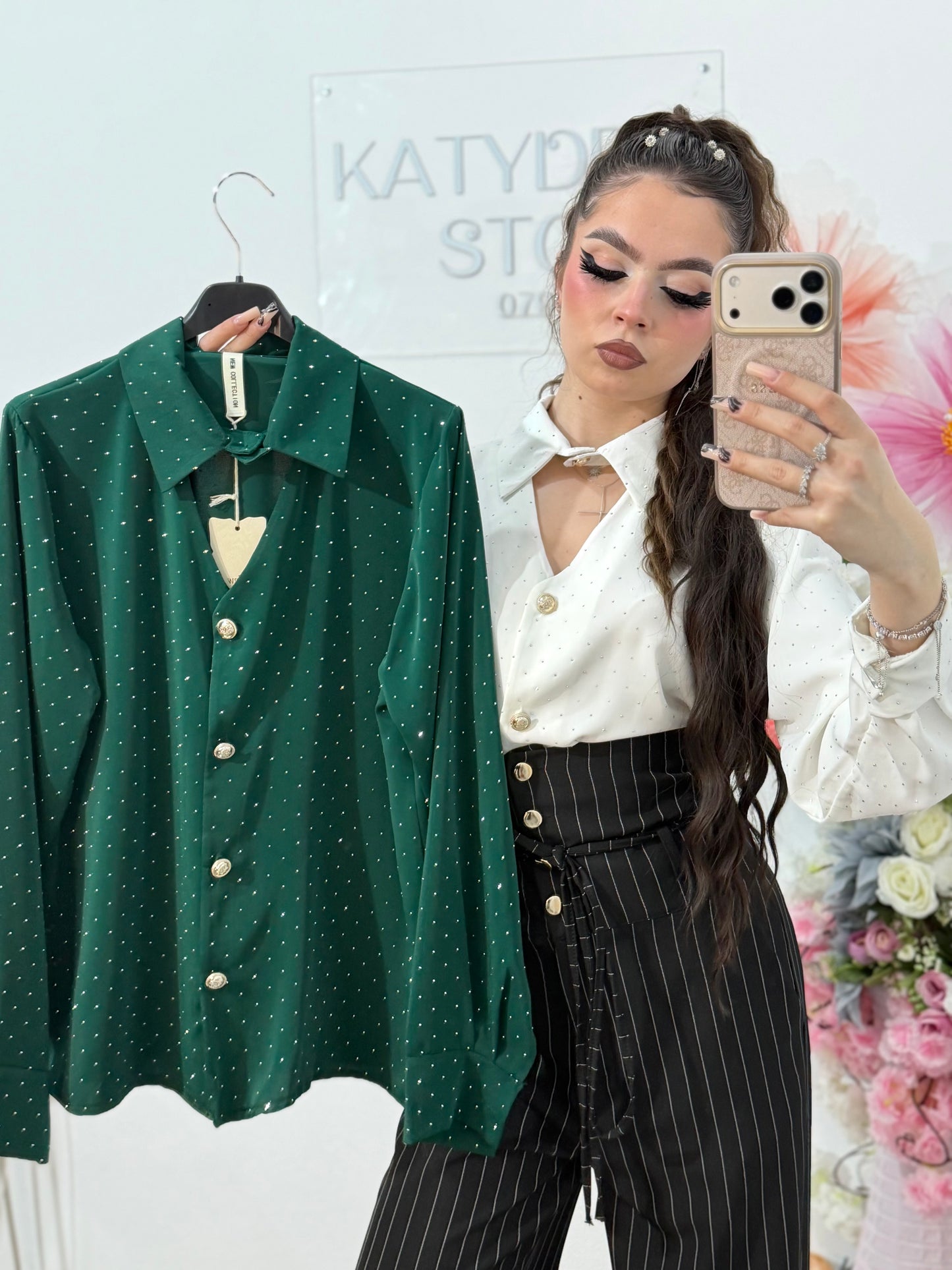 Cămașă elegantă cu cristale ștanțate MARIA