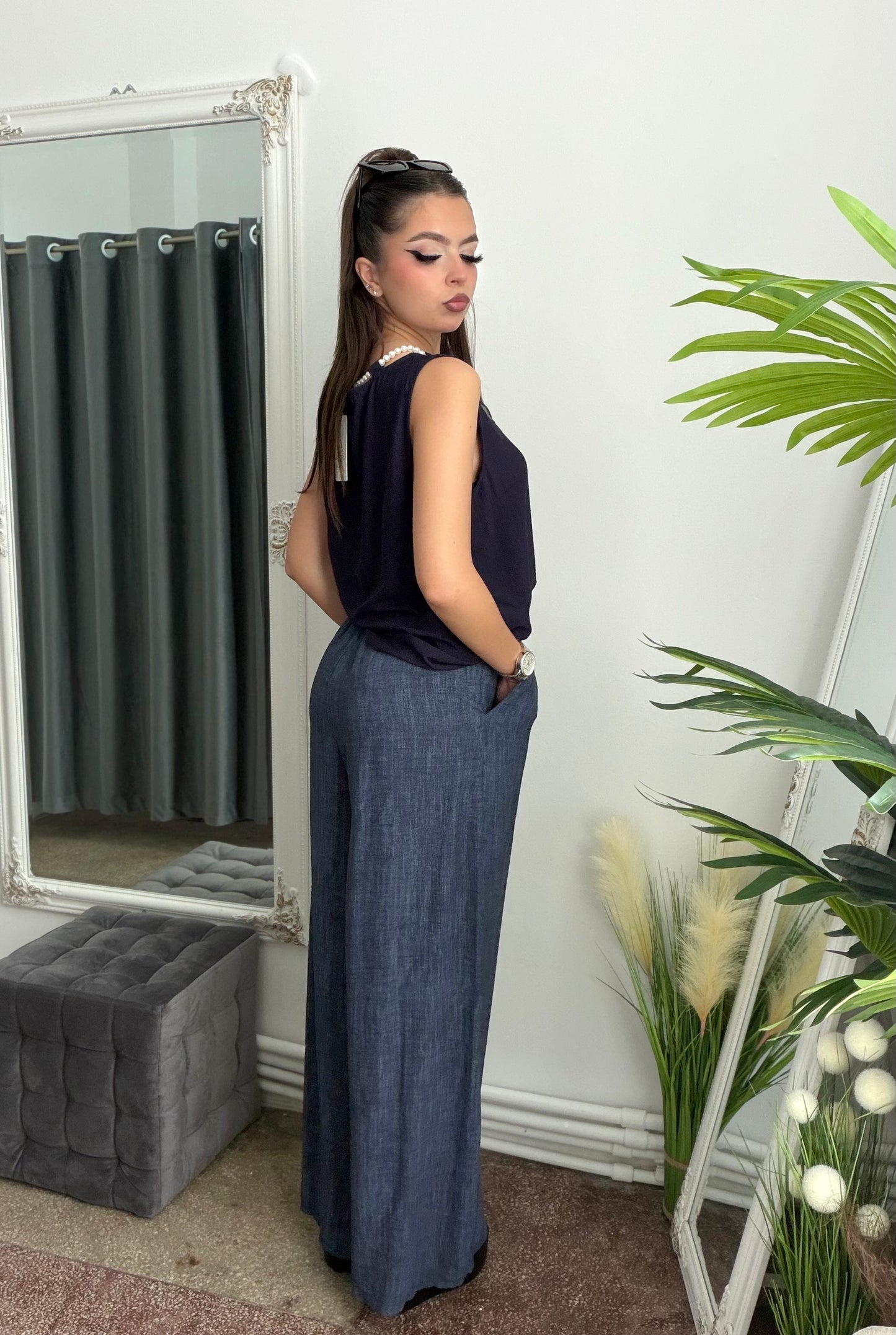 Pantaloni din in cu curea MARA