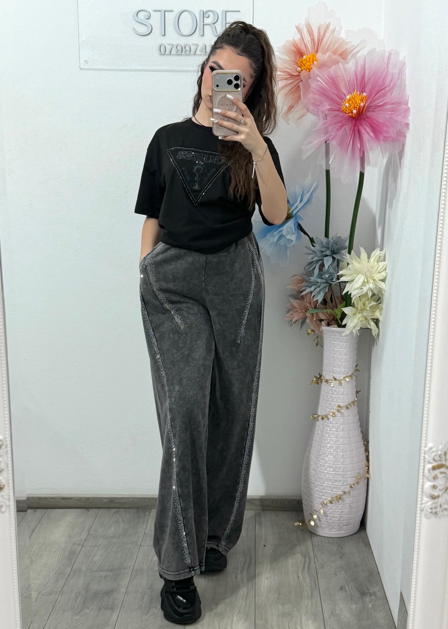 Pantaloni grey cu cristale ștanțate DIANA