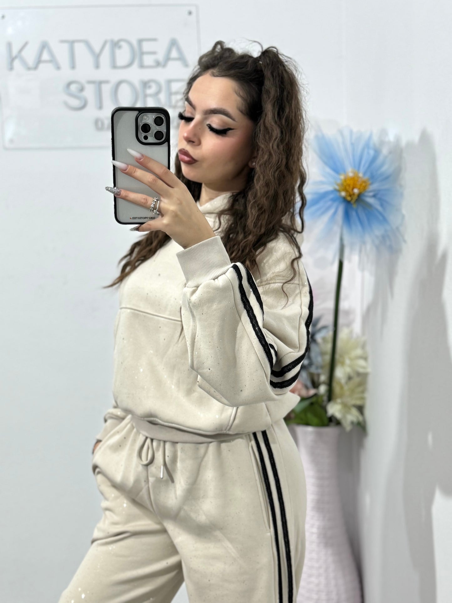 Compleu cu particule de sclipici beige GALAXY