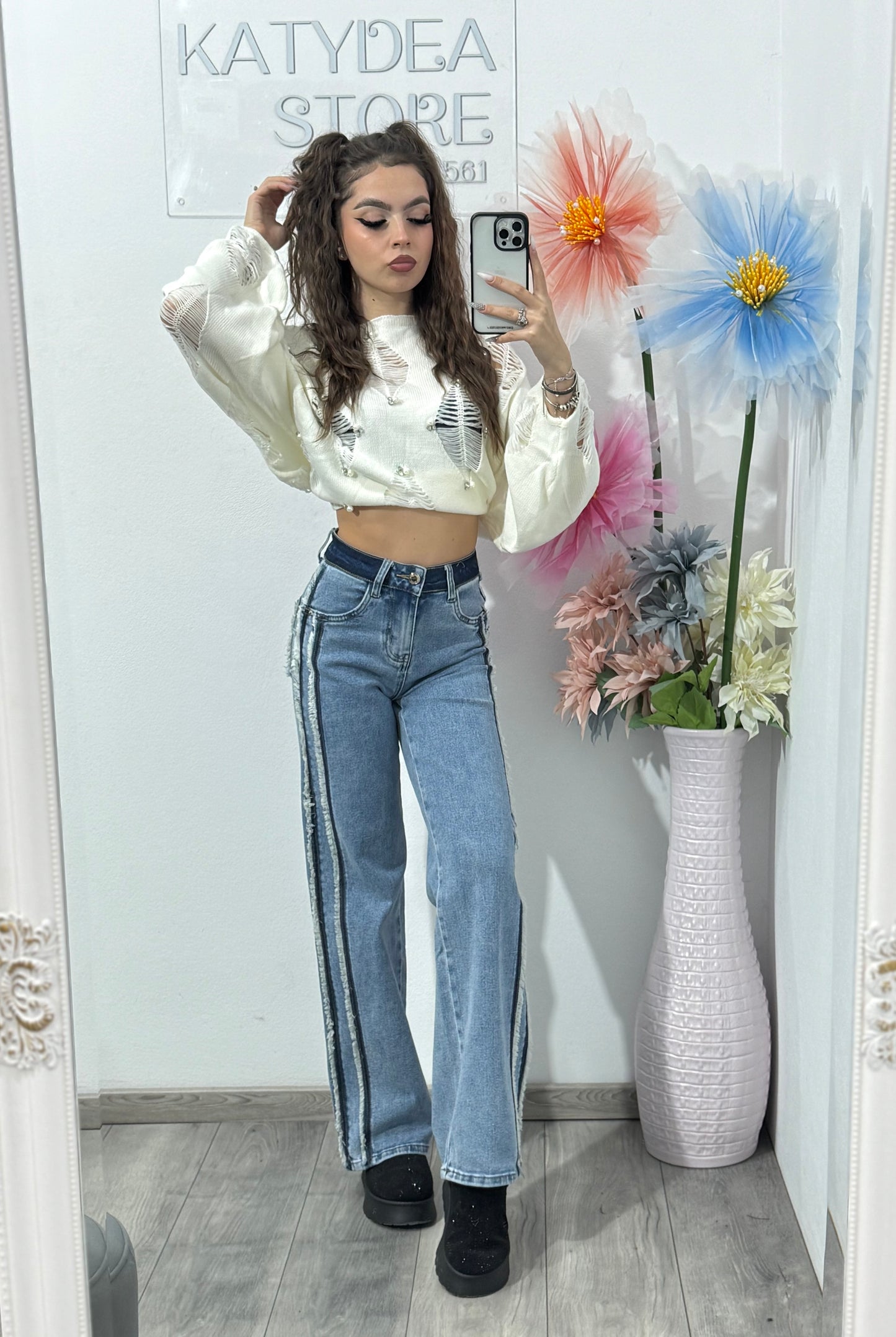 Jeans WIDELEG albastru Angel