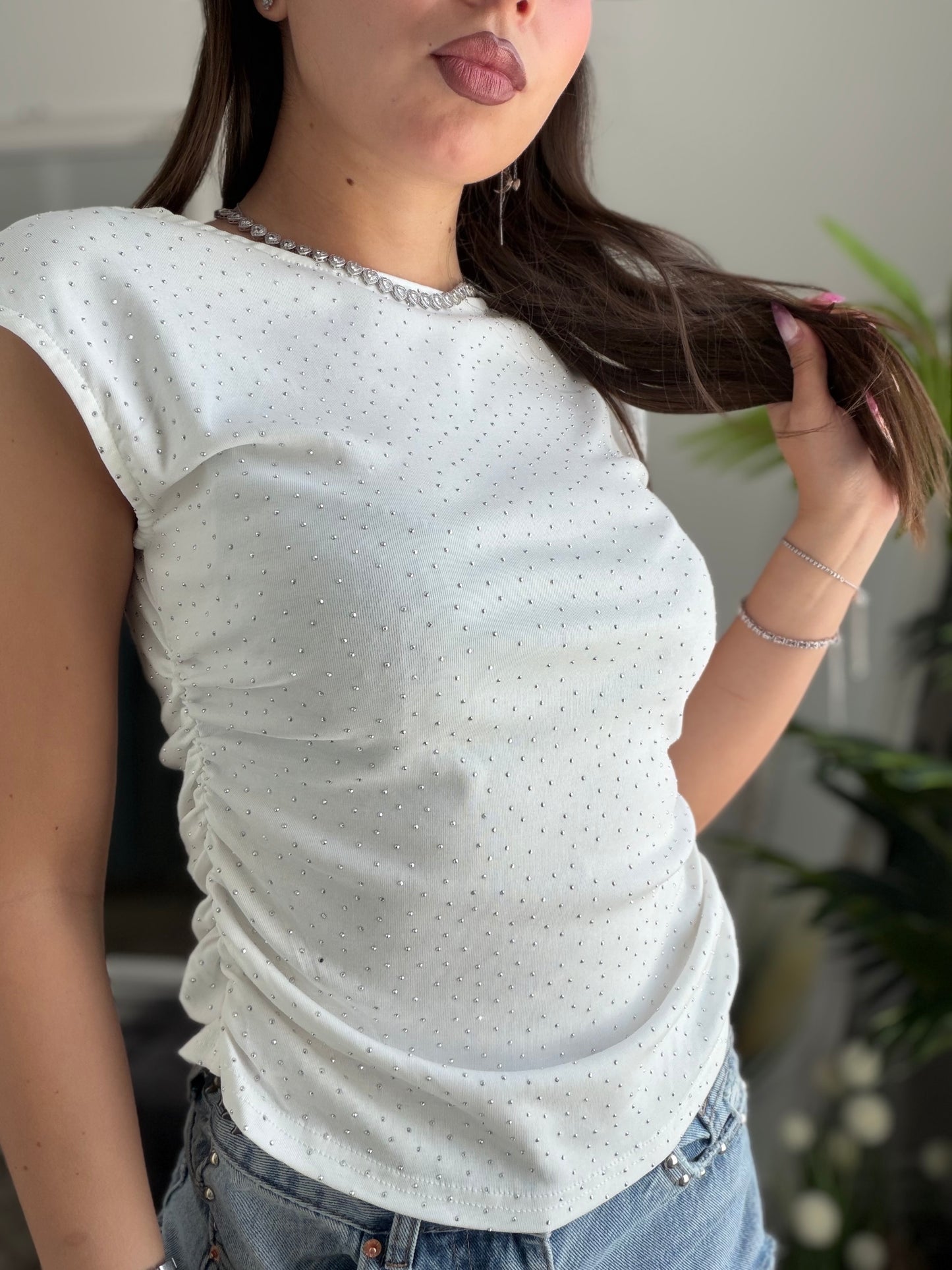 Tricou full cristale alb RAMONA