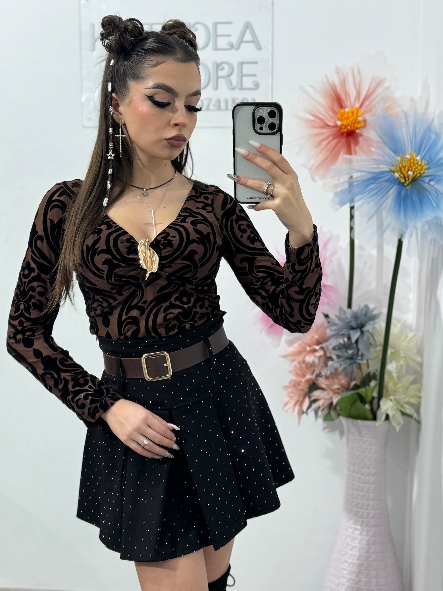 Bluză din mesa cu detaliu auriu ANELIS