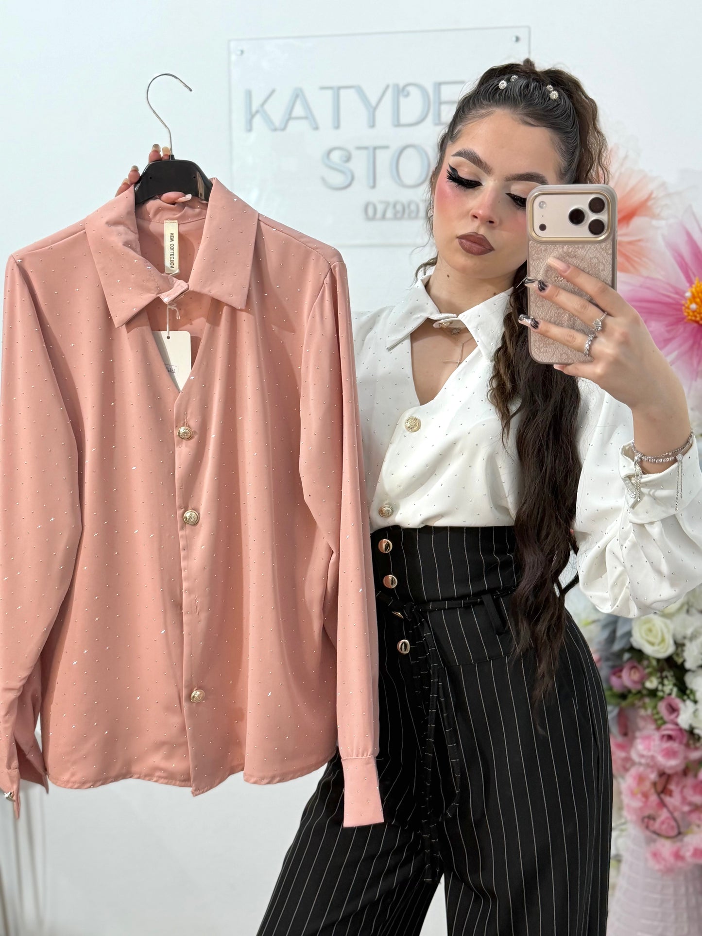 Cămașă elegantă cu cristale ștanțate MARIA